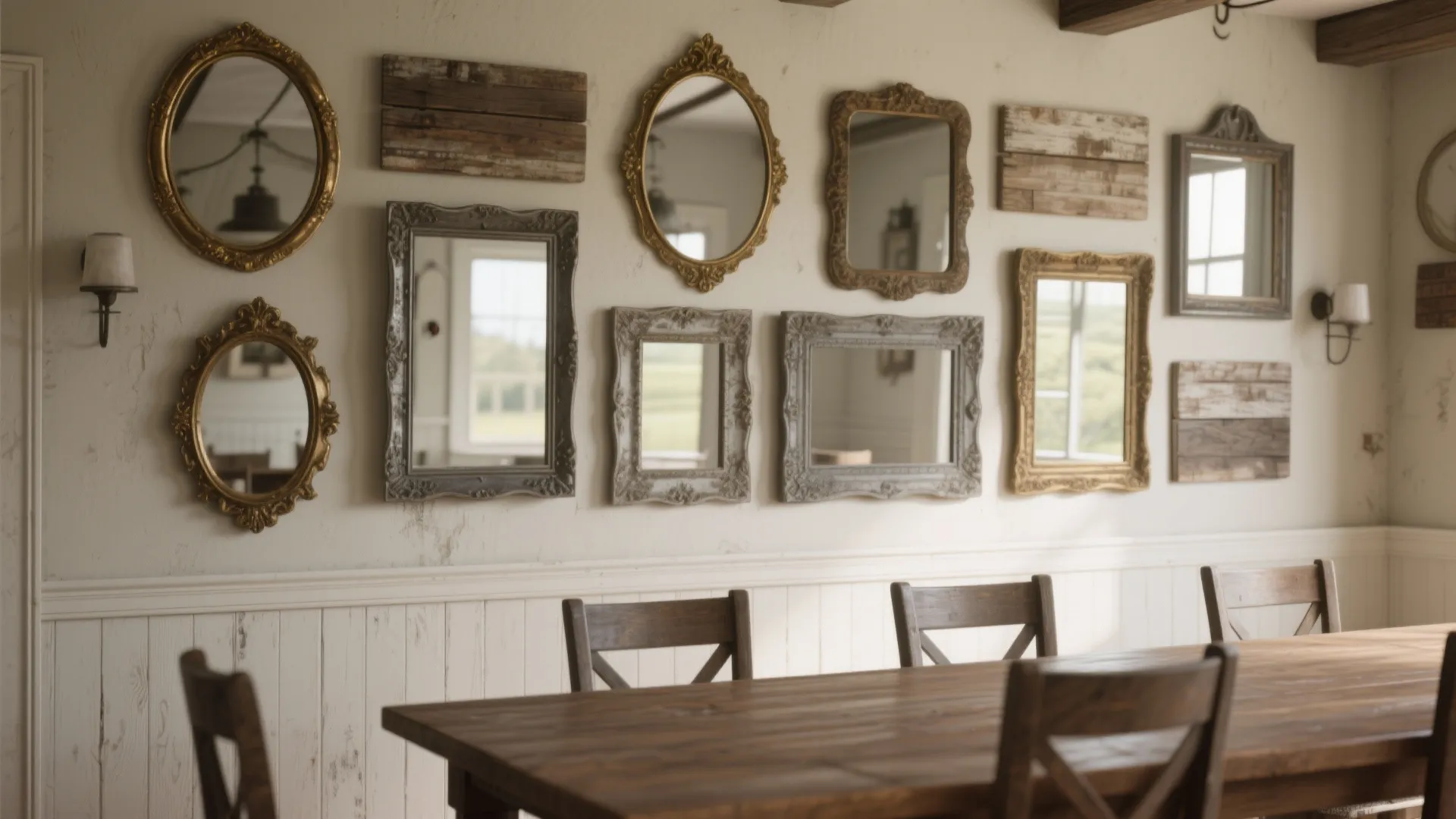 2. Vintage Mirrors and Metal Accents