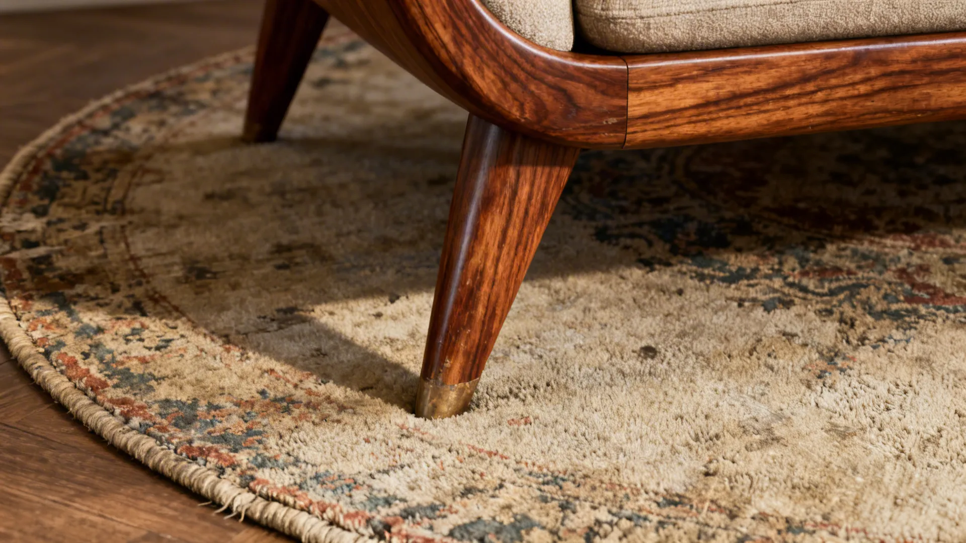 5. Mix modern furniture with a vintage round rug