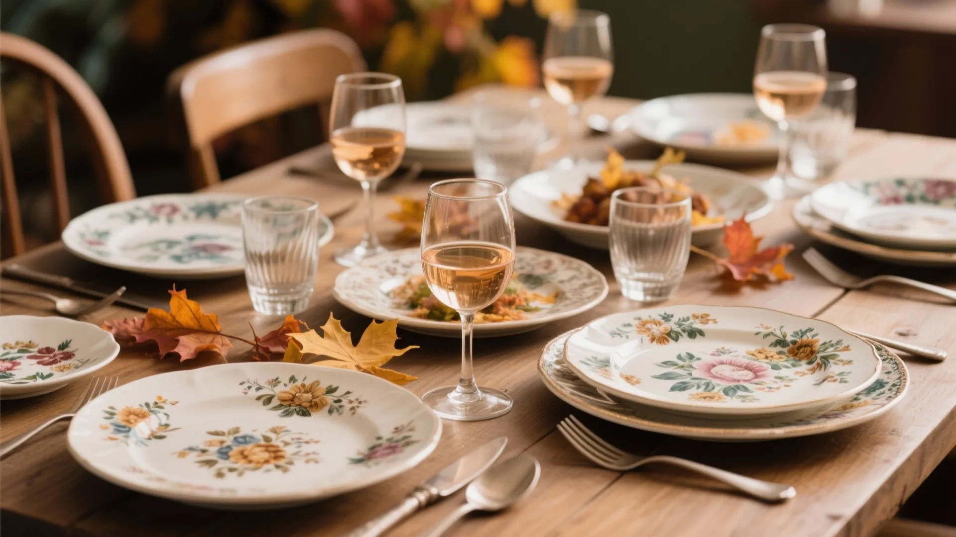 4. Vintage Plates with Modern Glassware