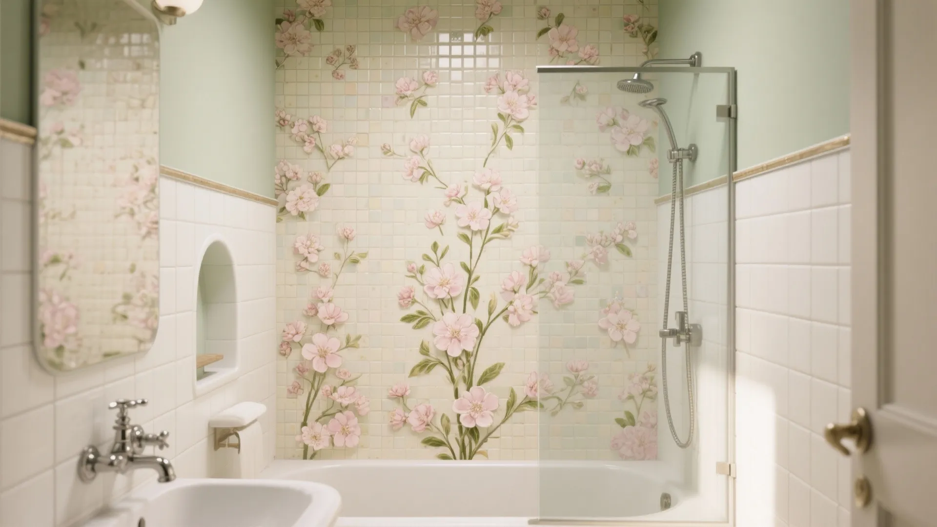 Vintage Floral Mosaic Accent Wall
