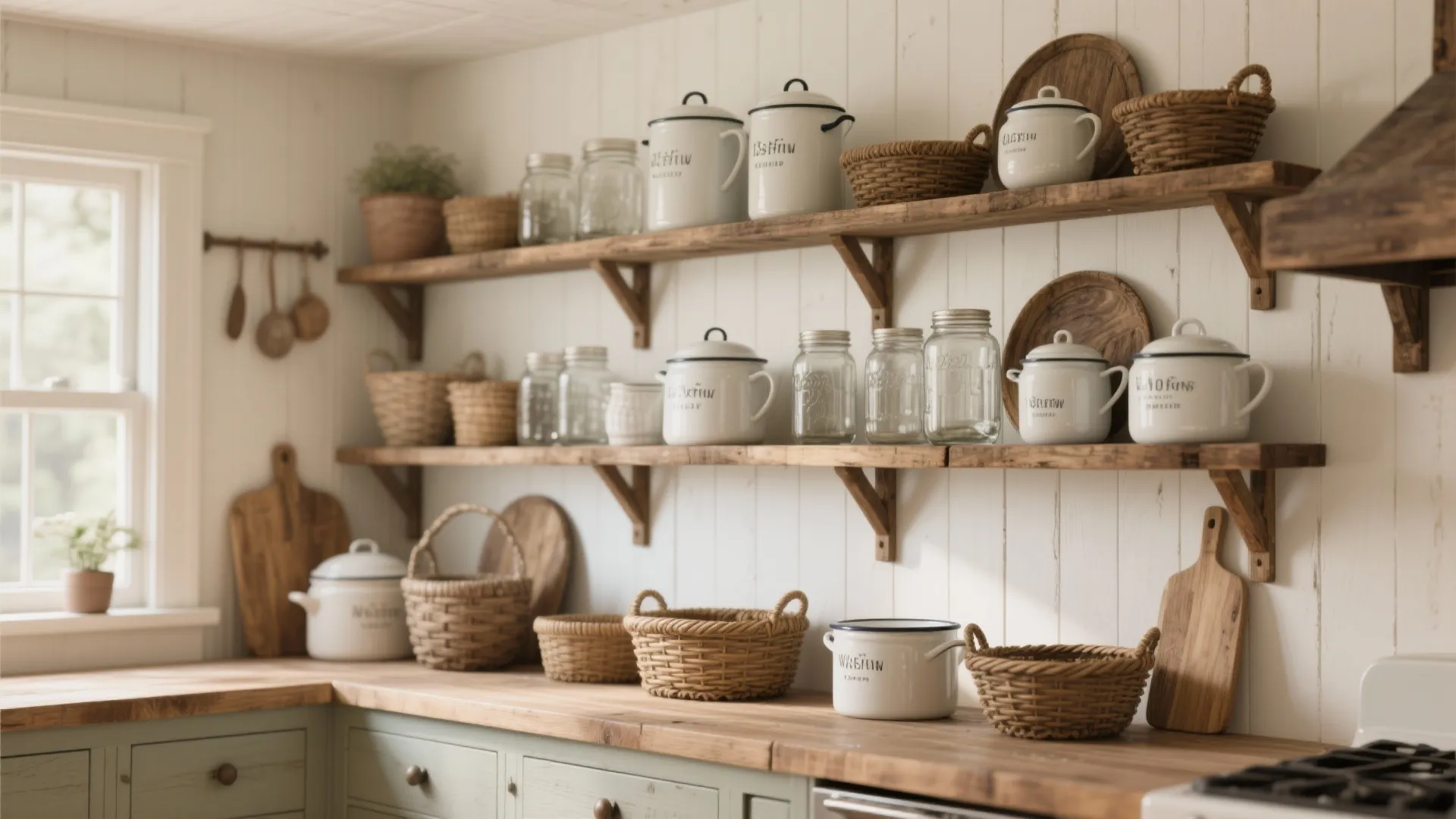 1. Vintage-Inspired Open Shelving