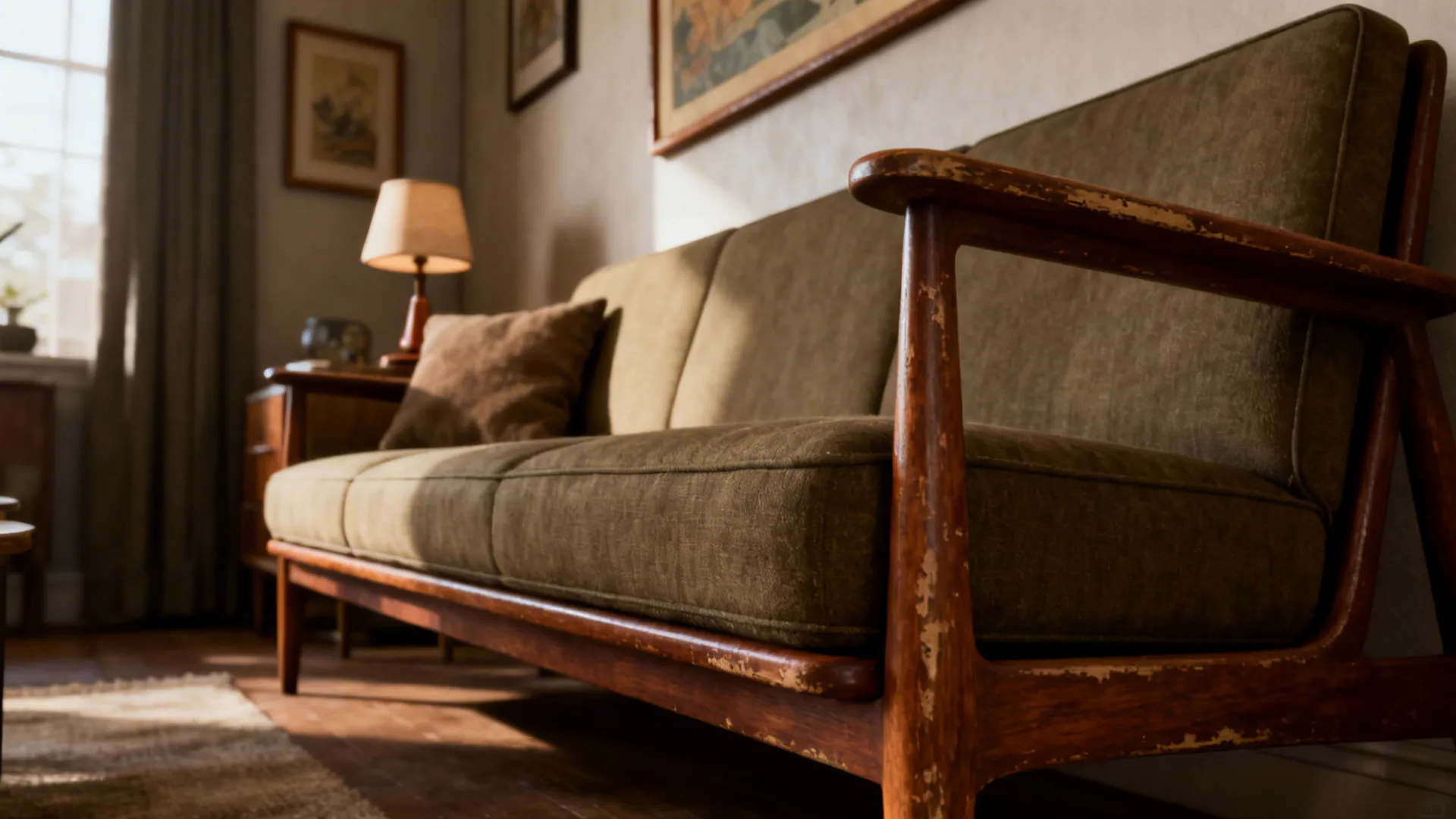 5. Vintage slim-frame sofa for personality