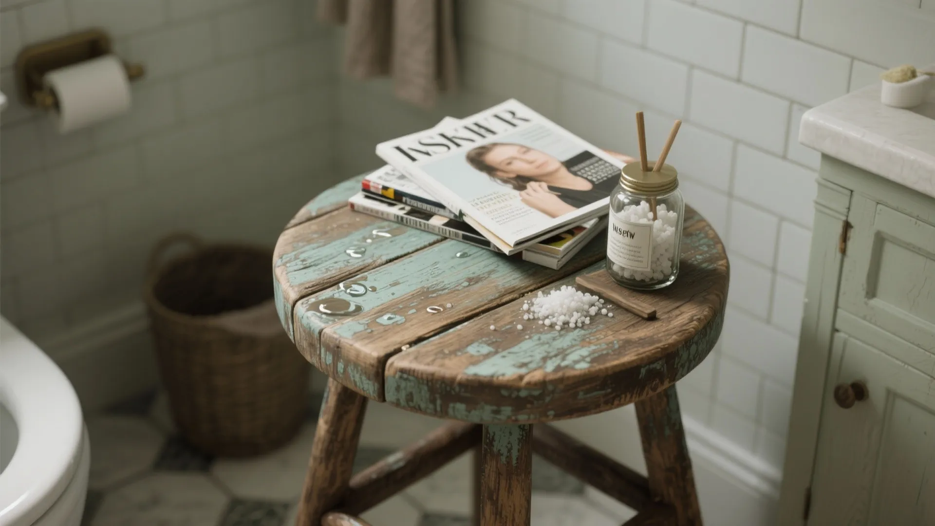 7. Vintage Stool as Side Table