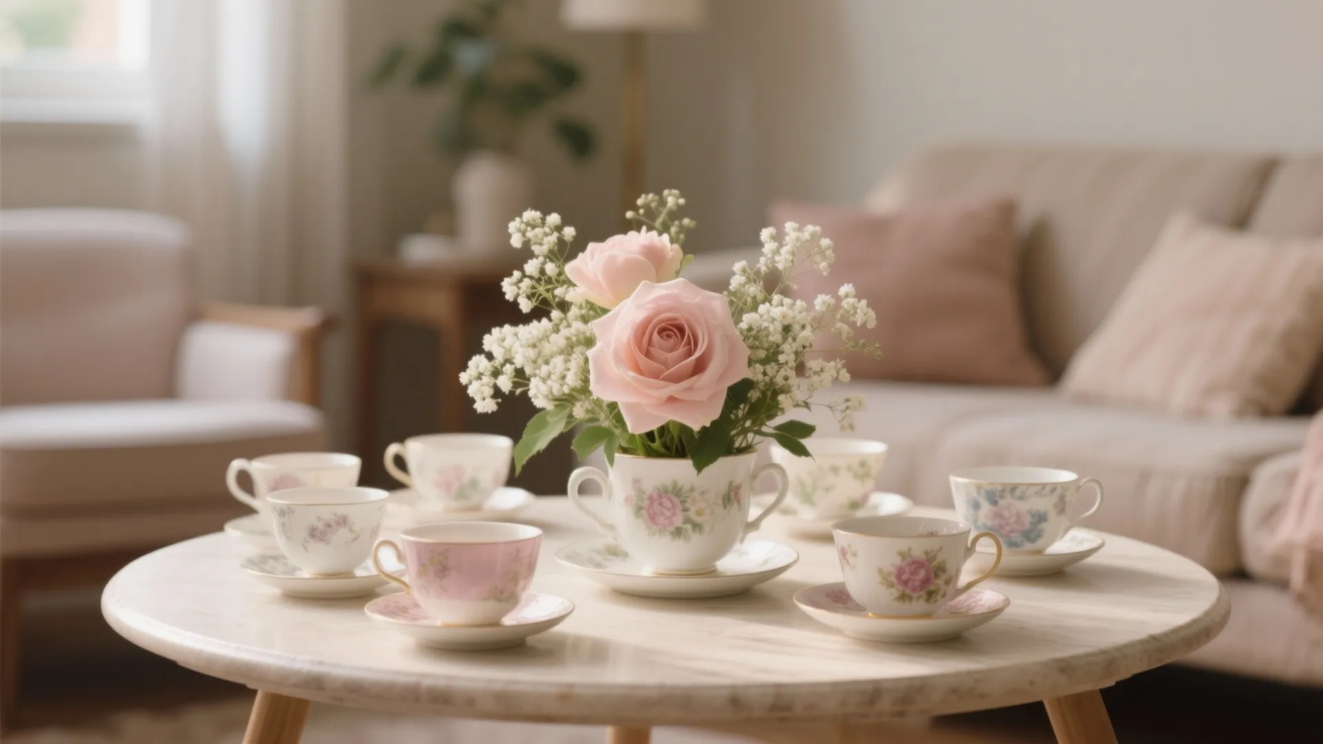 3) Tea-Party Florals with Vintage Vessels