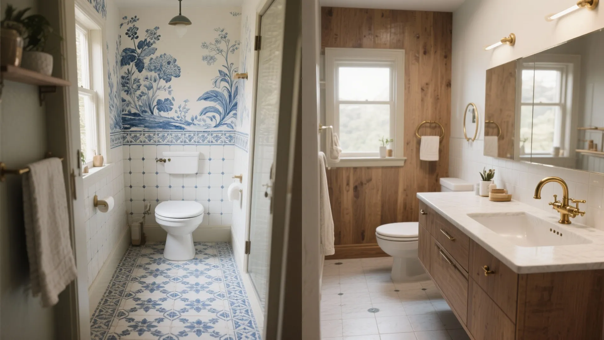 5. Vintage Blue Tiles with Modern Fixtures