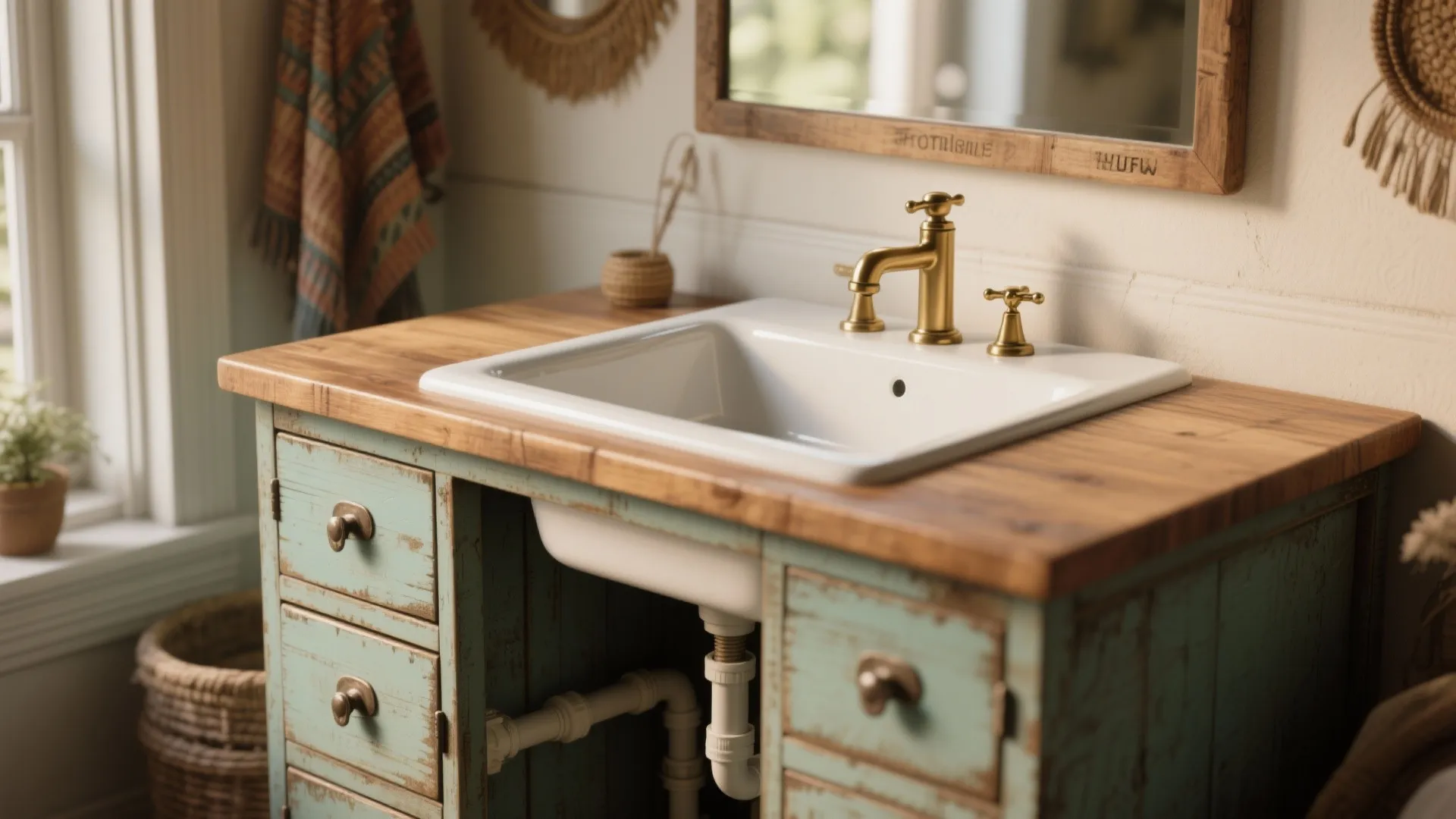2. Mix vintage vanities with modern plumbing