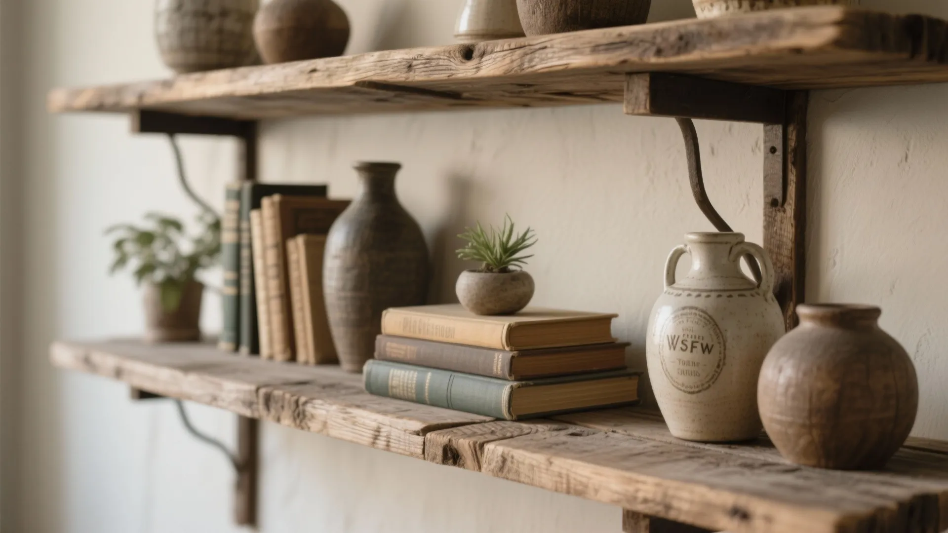 1. Vintage-Inspired Wooden Shelves