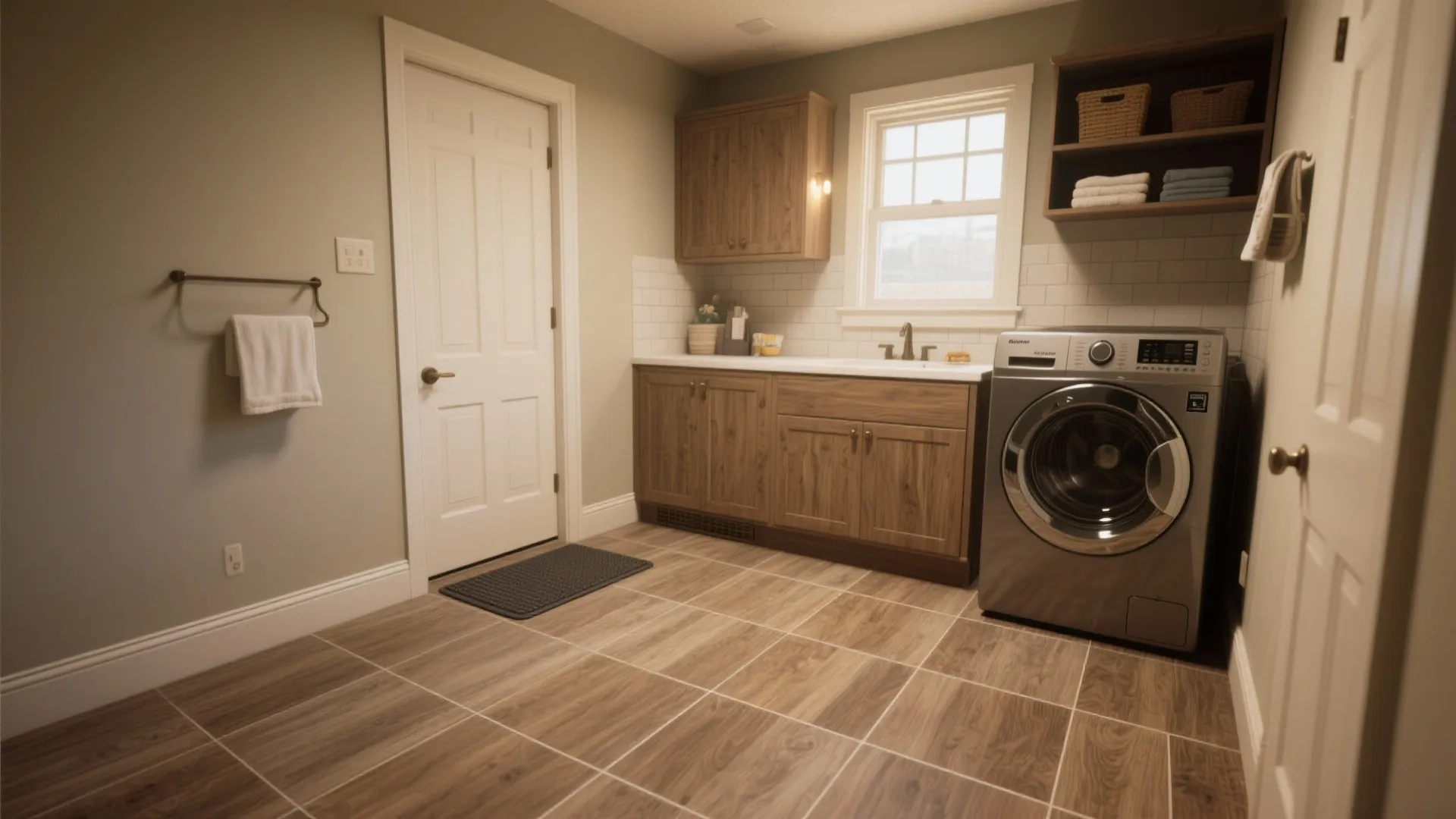 4. Durable textured vinyl-look tiles for budget-friendly resilience