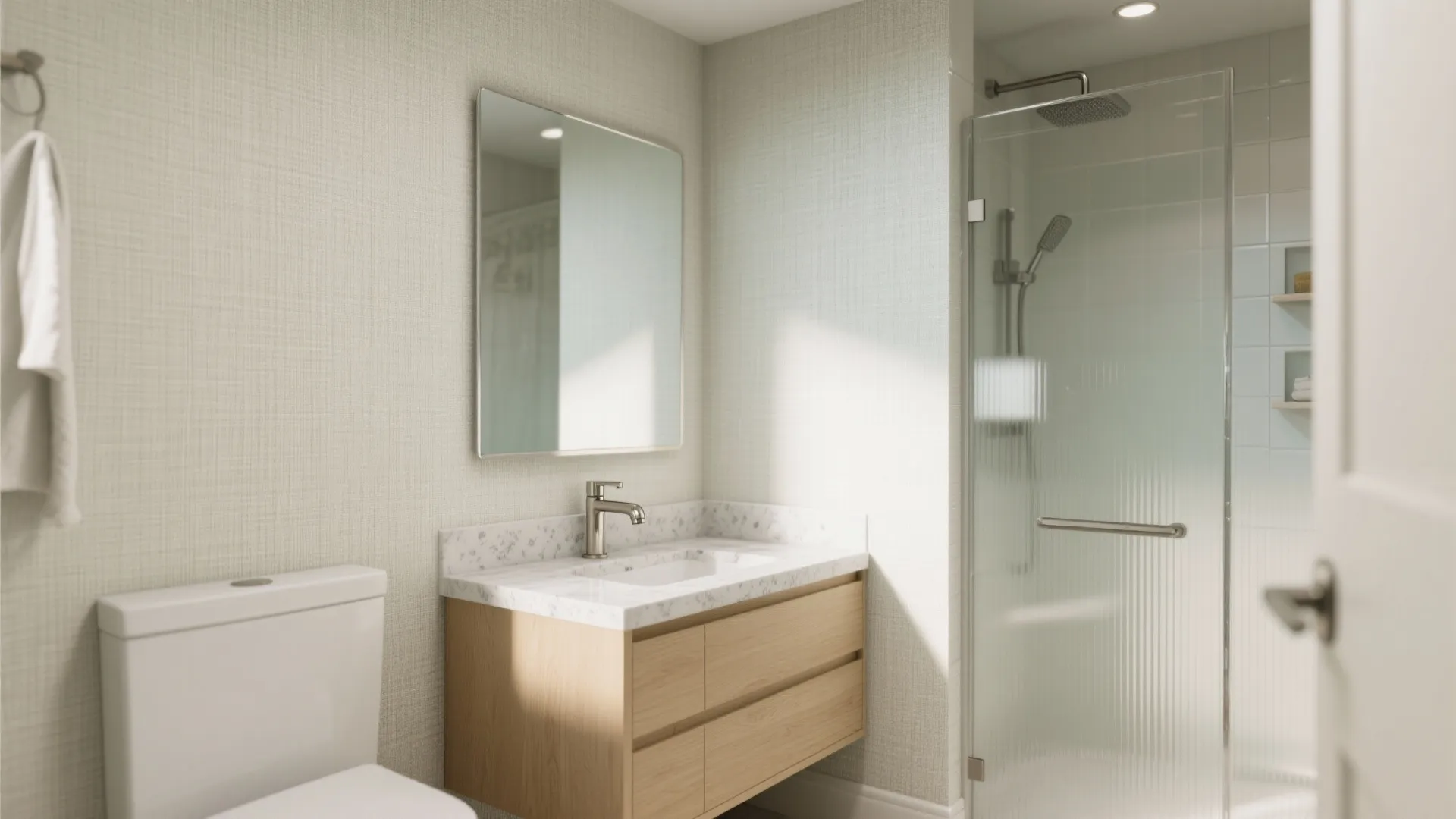 Moisture-smart vinyl wallpaper with quiet texture