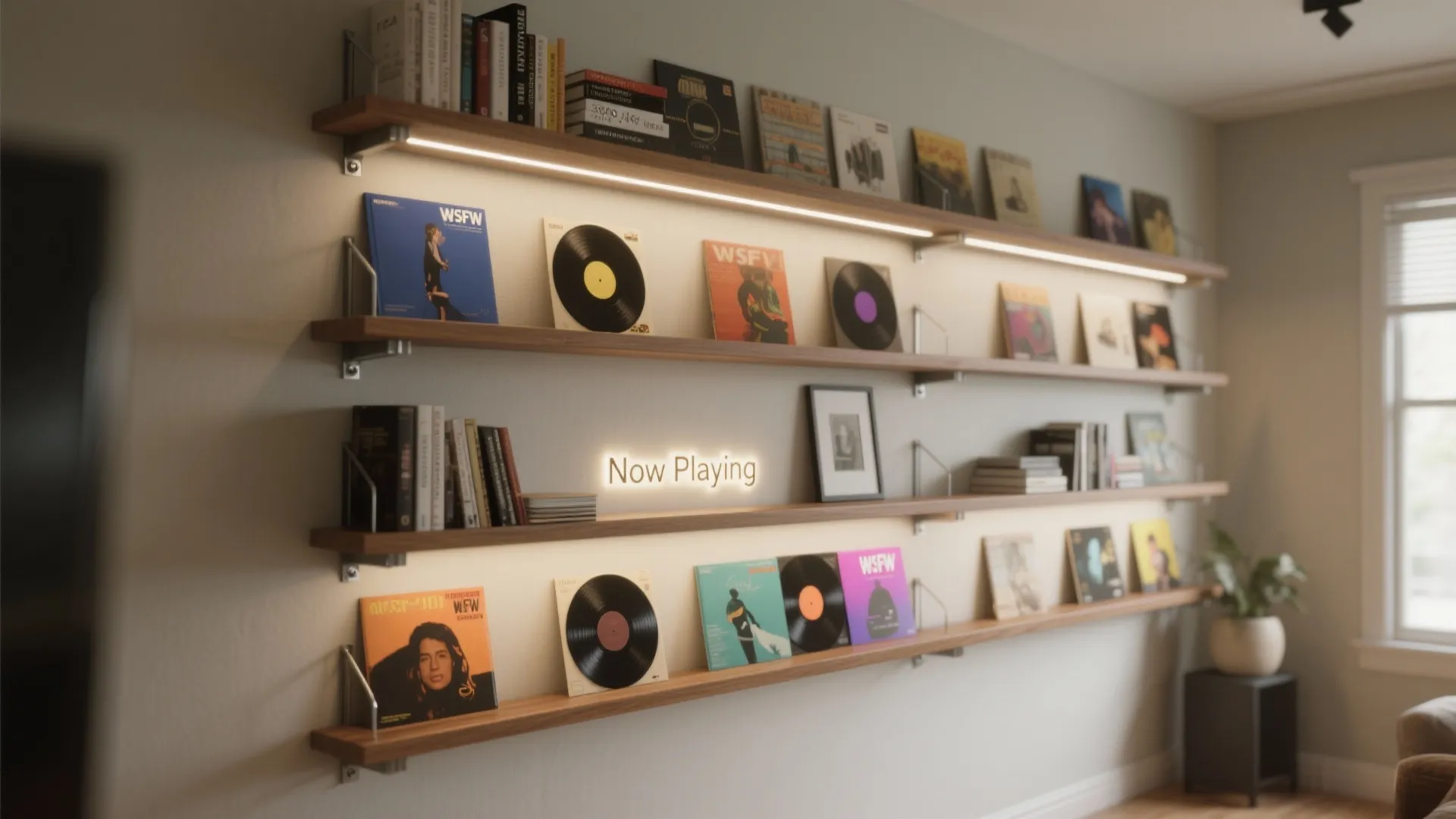 Floating Shelves for Records, Books, and Mementos