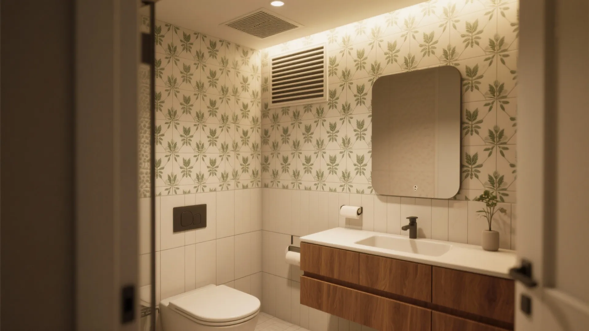 2. Bathroom-grade vinyl wallpaper accent