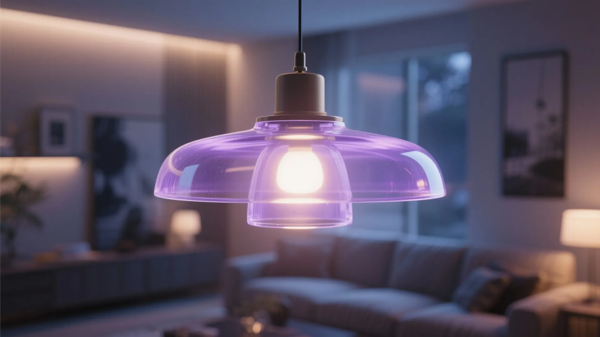 6. Statement Lighting with Violet Tints