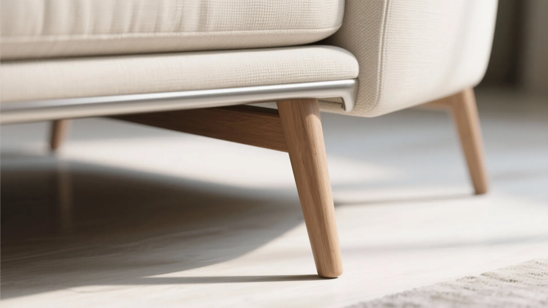 Close-up of exposed legs and slim arms on light-toned seating.