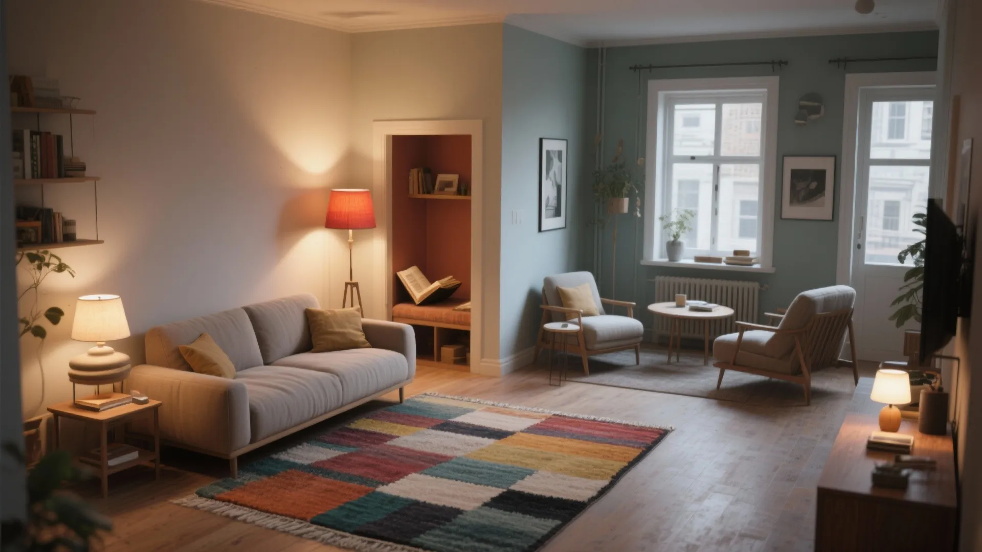 5. Create visual pockets with rugs and lighting