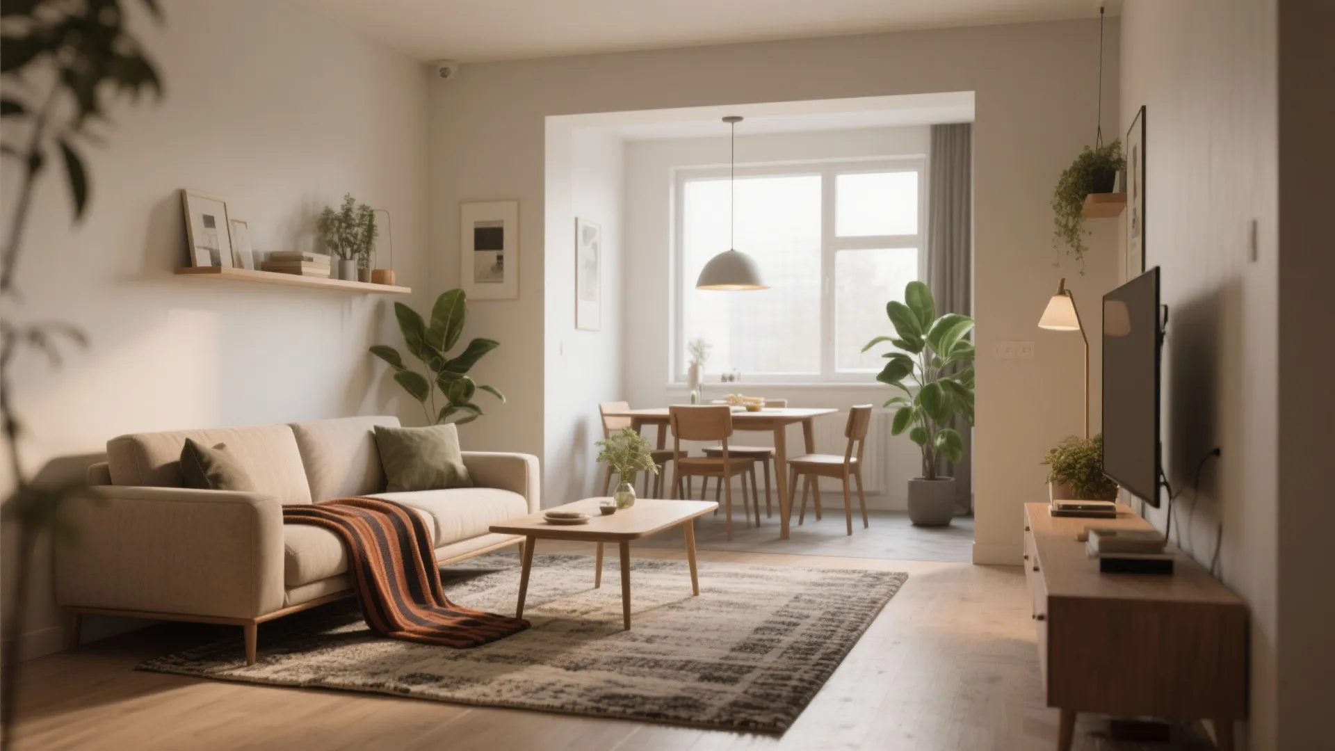 2. Visual zoning with rugs and lighting