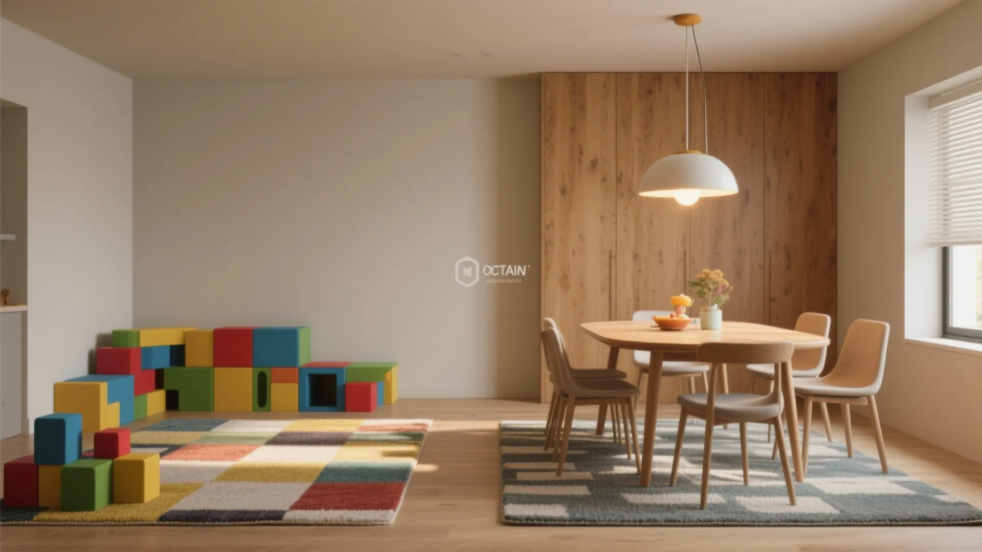 2. Visual zoning with rugs and lighting