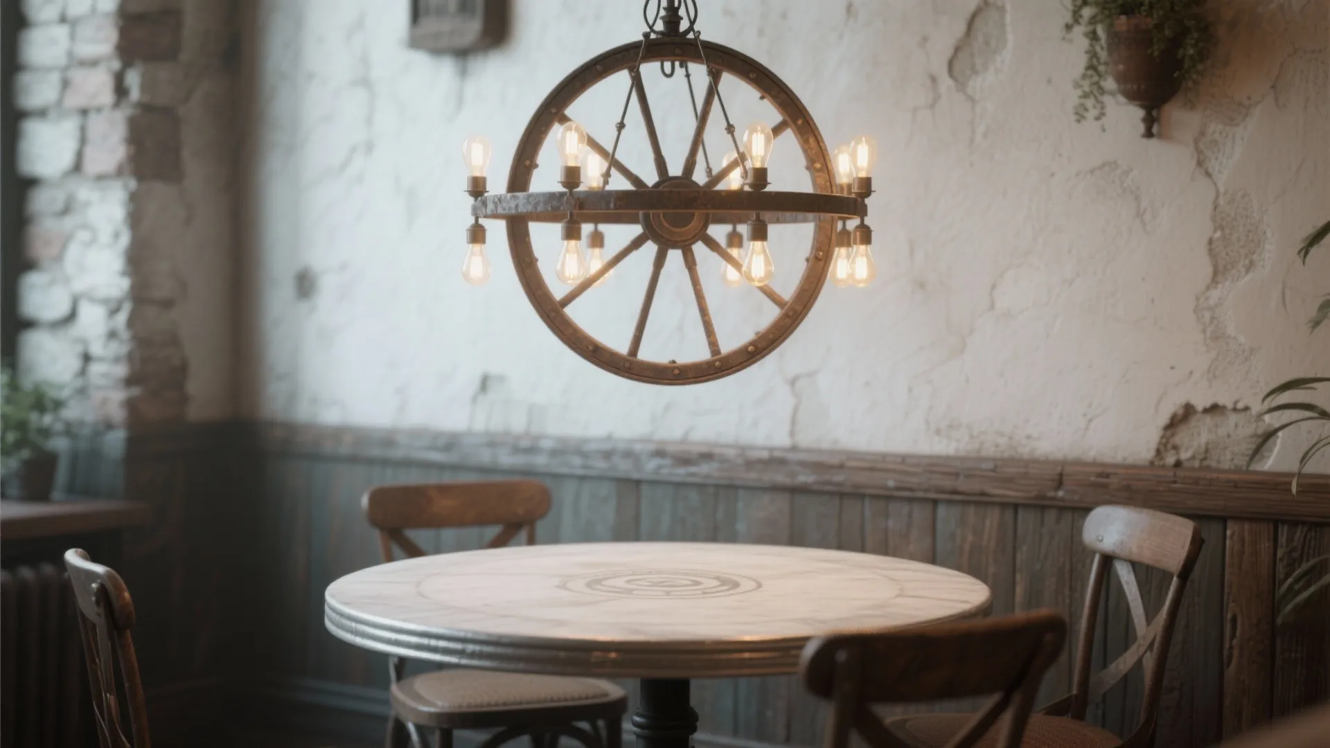 2. Iron wagon-wheel chandelier