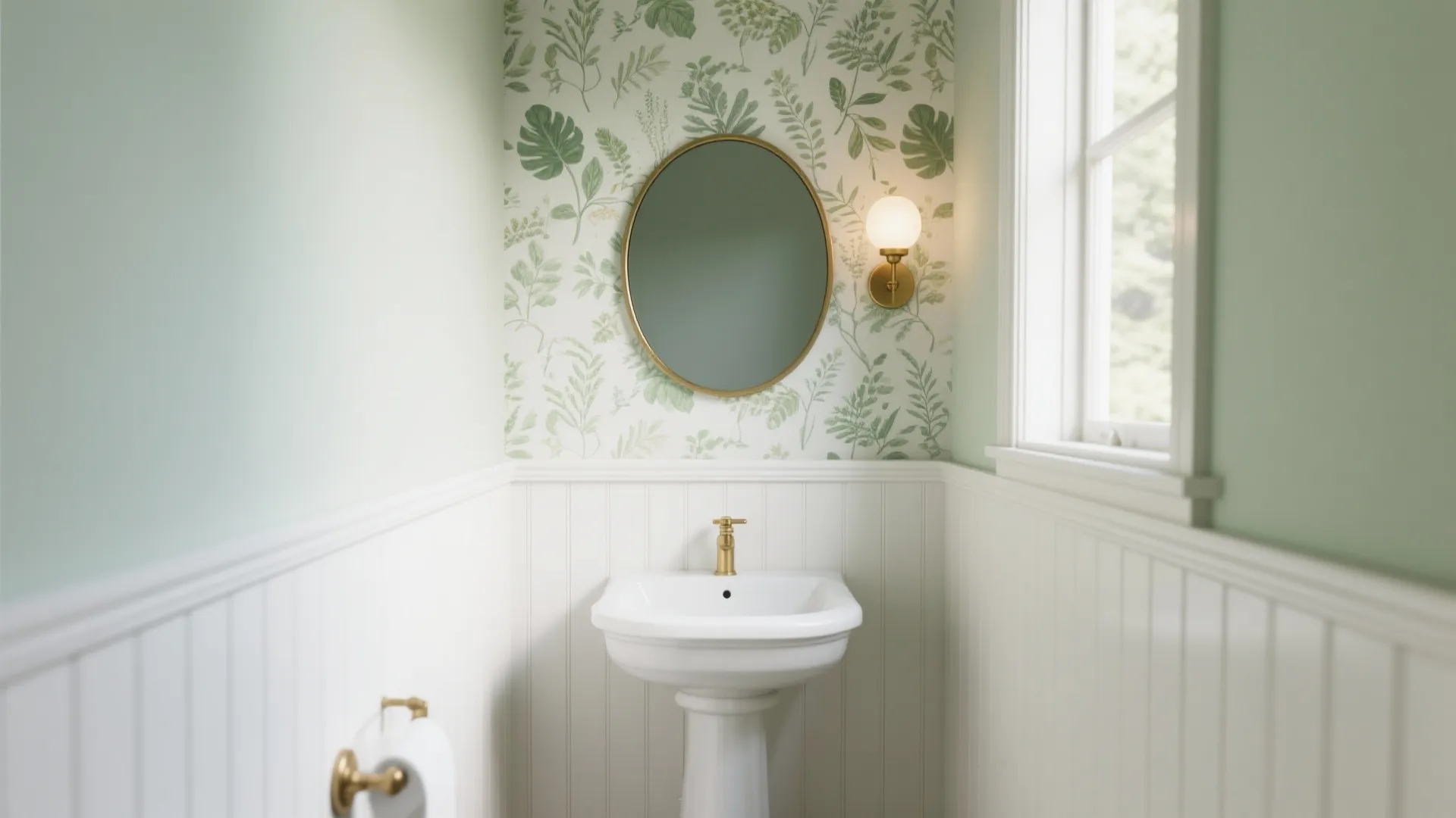 Half-Wall Wainscoting + Wallpaper Above