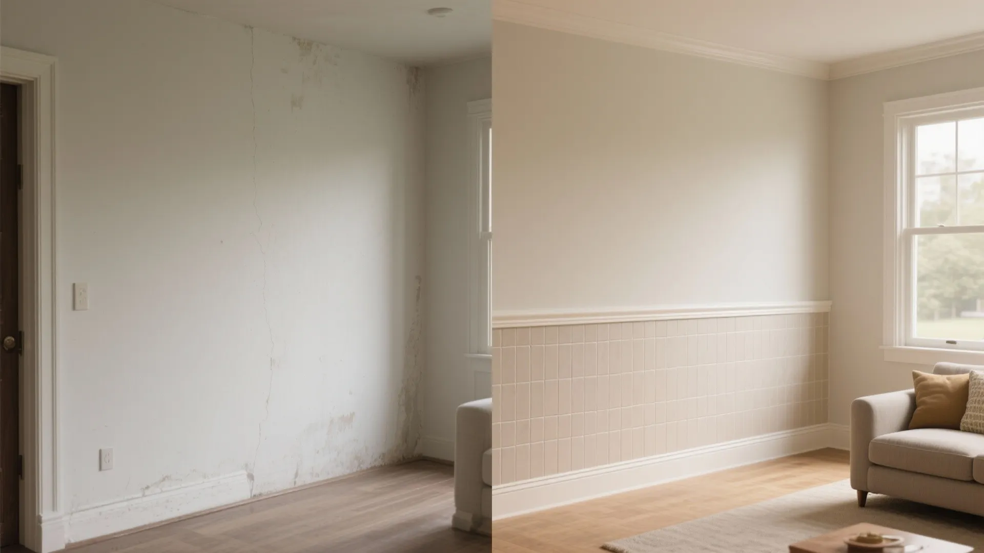 Half-height tiled wainscot with paint above