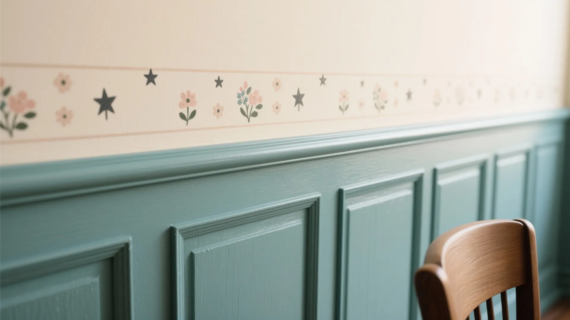Two-Tone Wainscot with Hand-Painted Motifs