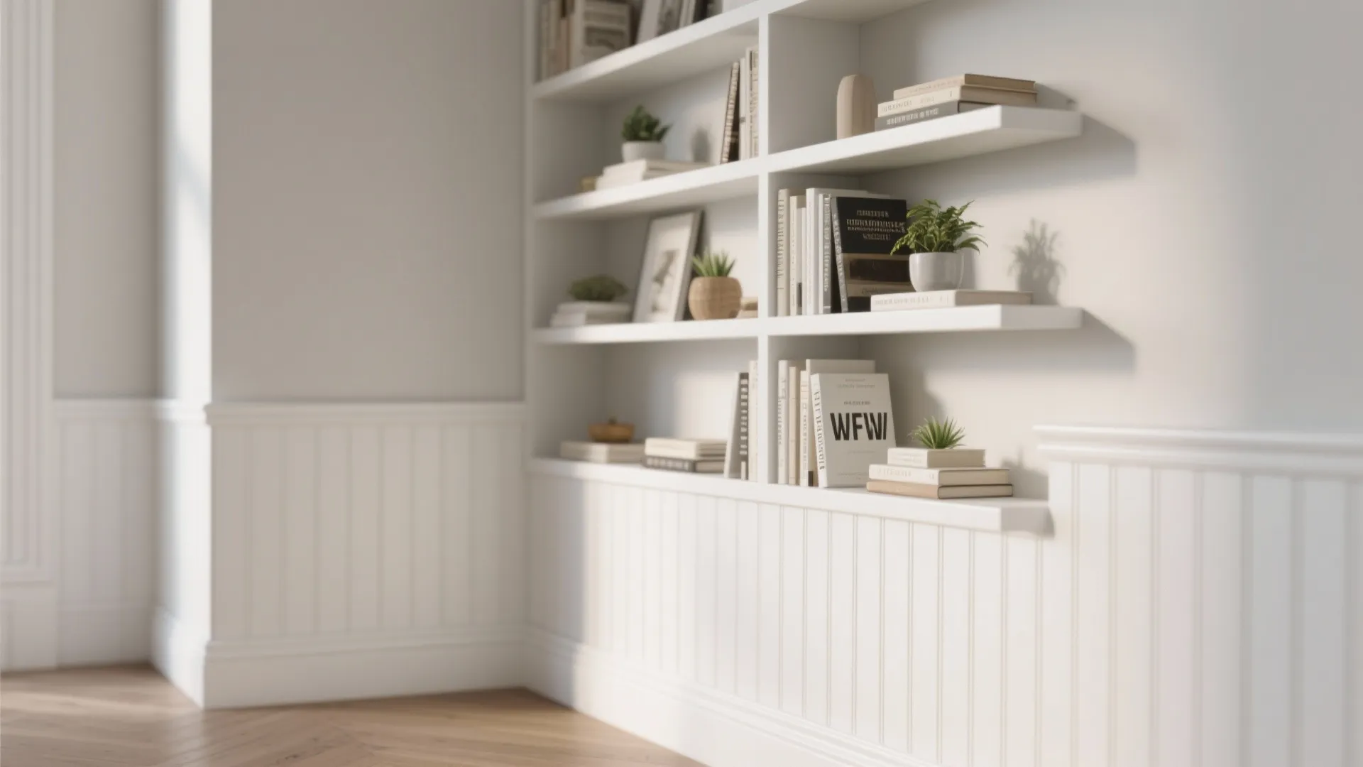 2. Wainscoting with Built-in Shelves