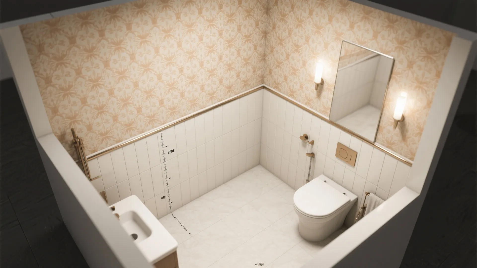 Half-Height Wallpaper with Tile Wainscot