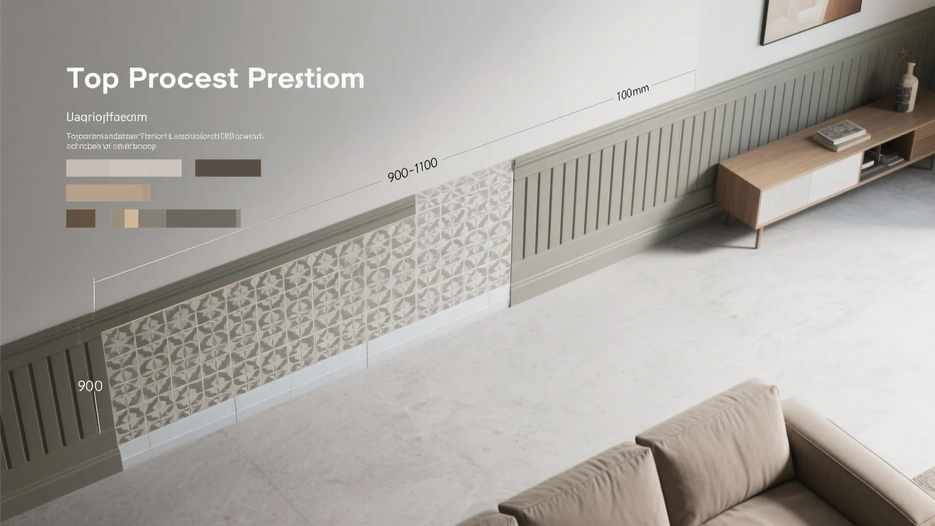 Patterned Cement Tiles as a Half-Wall Wainscot
