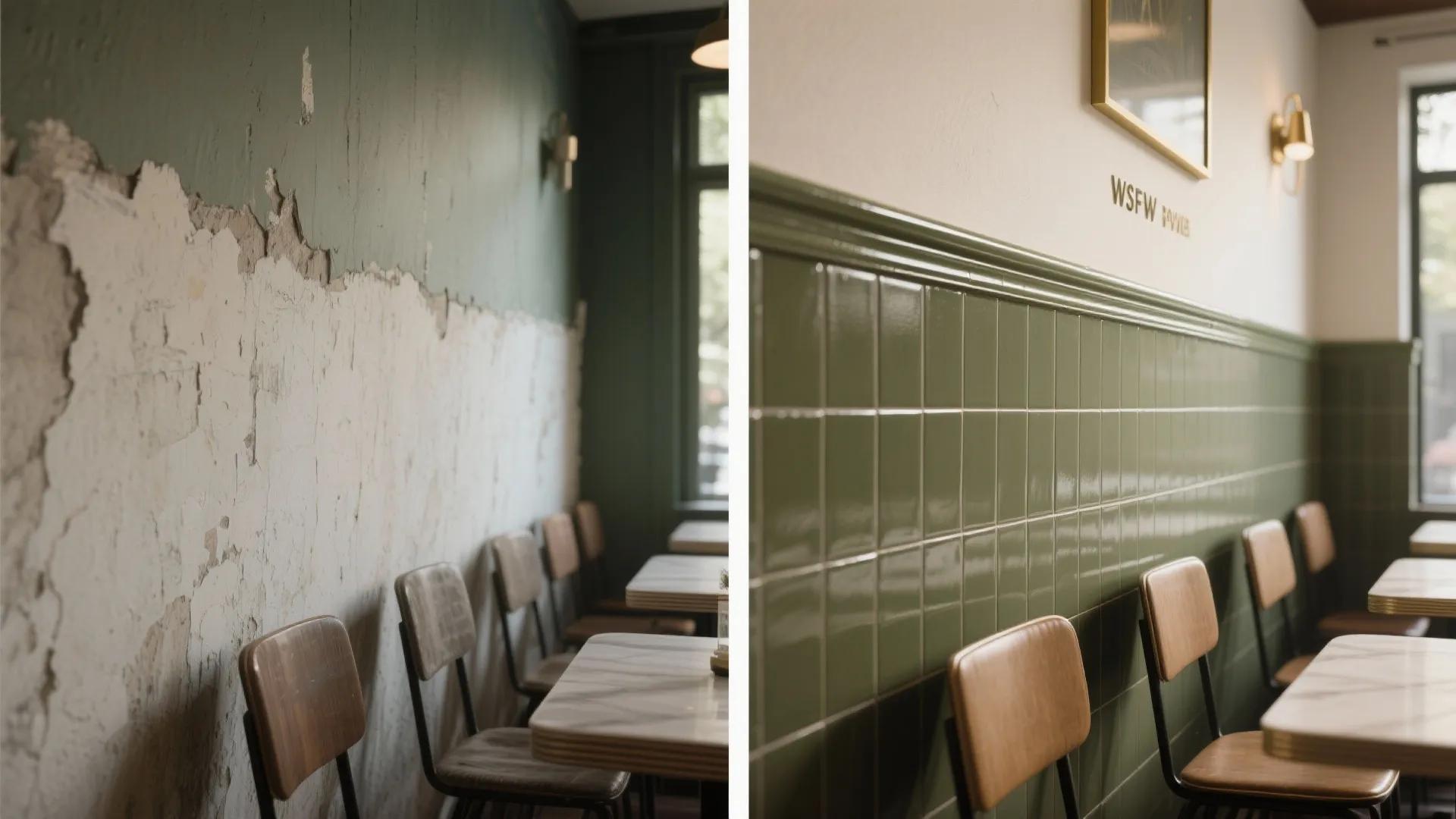 Durable wainscot and tile for high-traffic zones