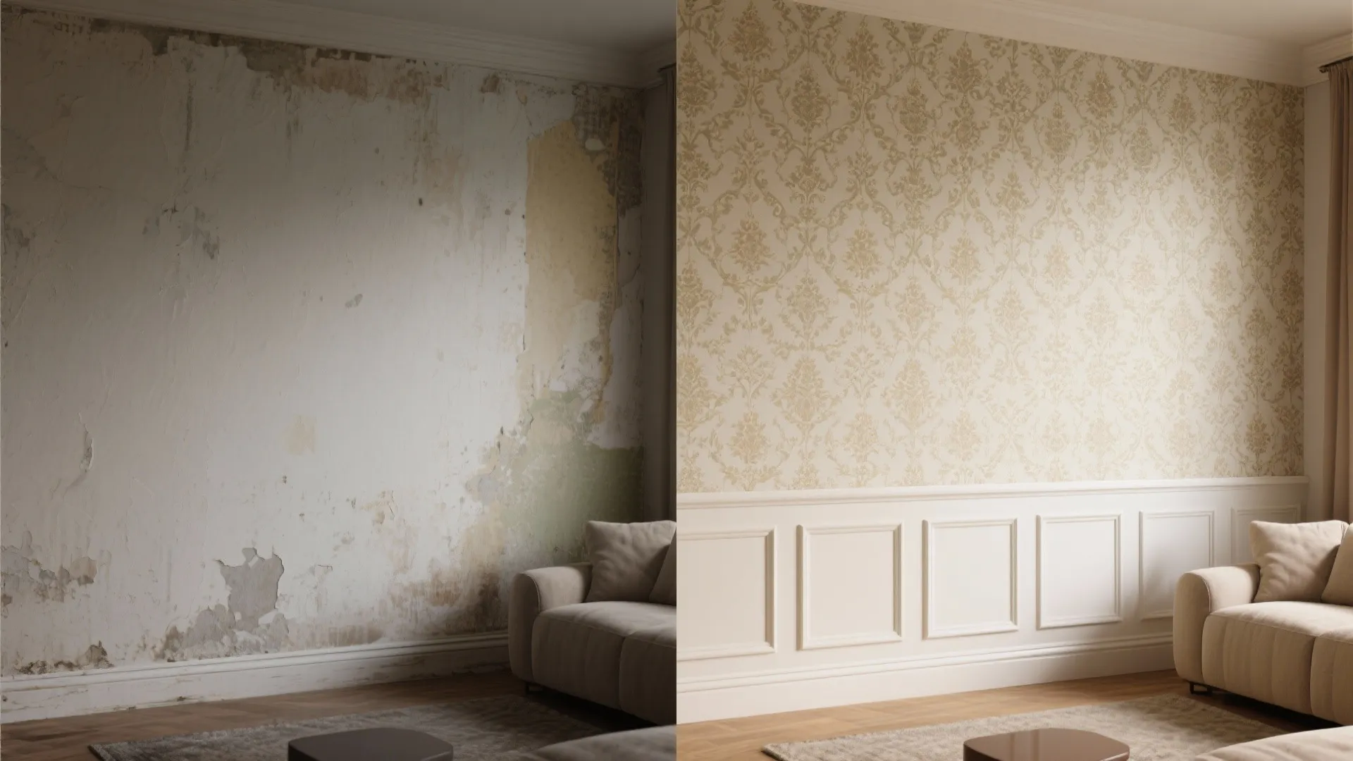 5. Mixed-material half-wall (wainscoting + wallpaper or paint)