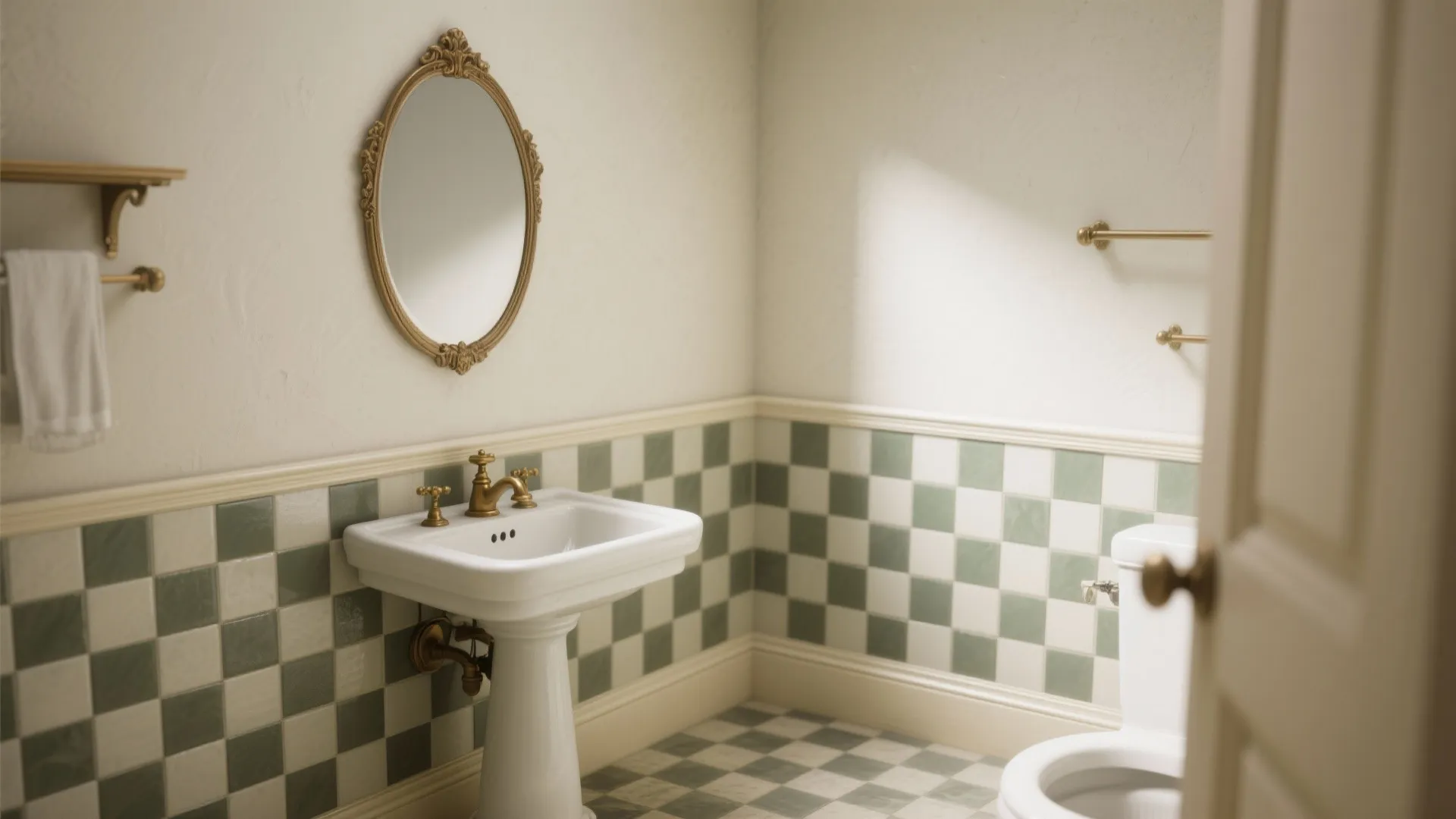 4. Checkerboard Wainscoting and Painted Upper Walls