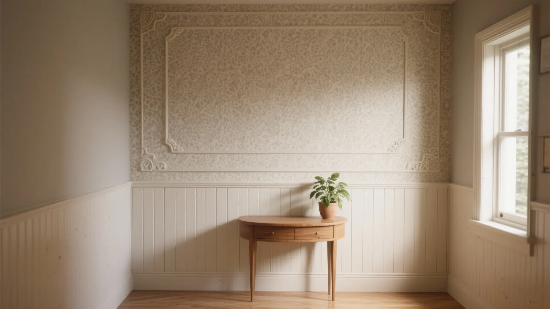 4) Cover Creatively: Wainscoting, Panels, or Textured Finishes