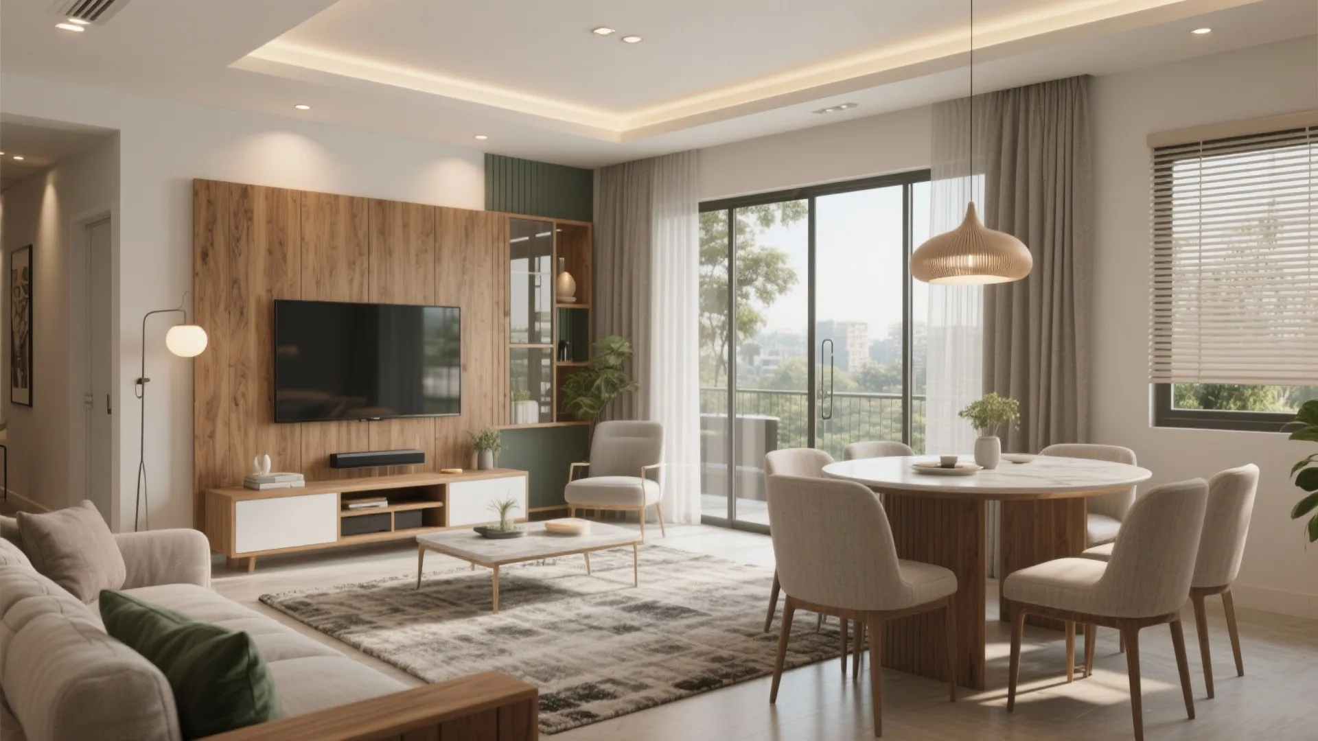 2) Open-Plan Living-Dining with Flexible Privacy