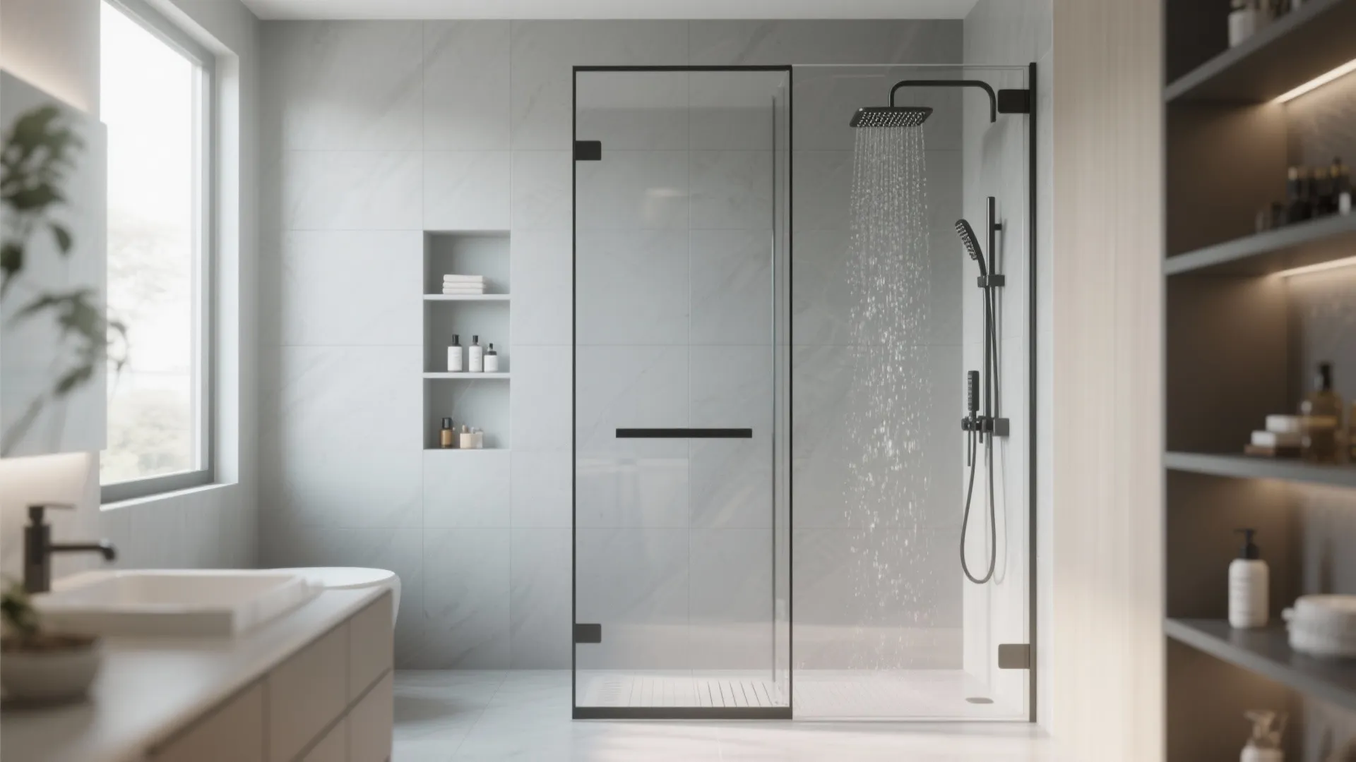 2. Walk-in Shower with Glass Partition