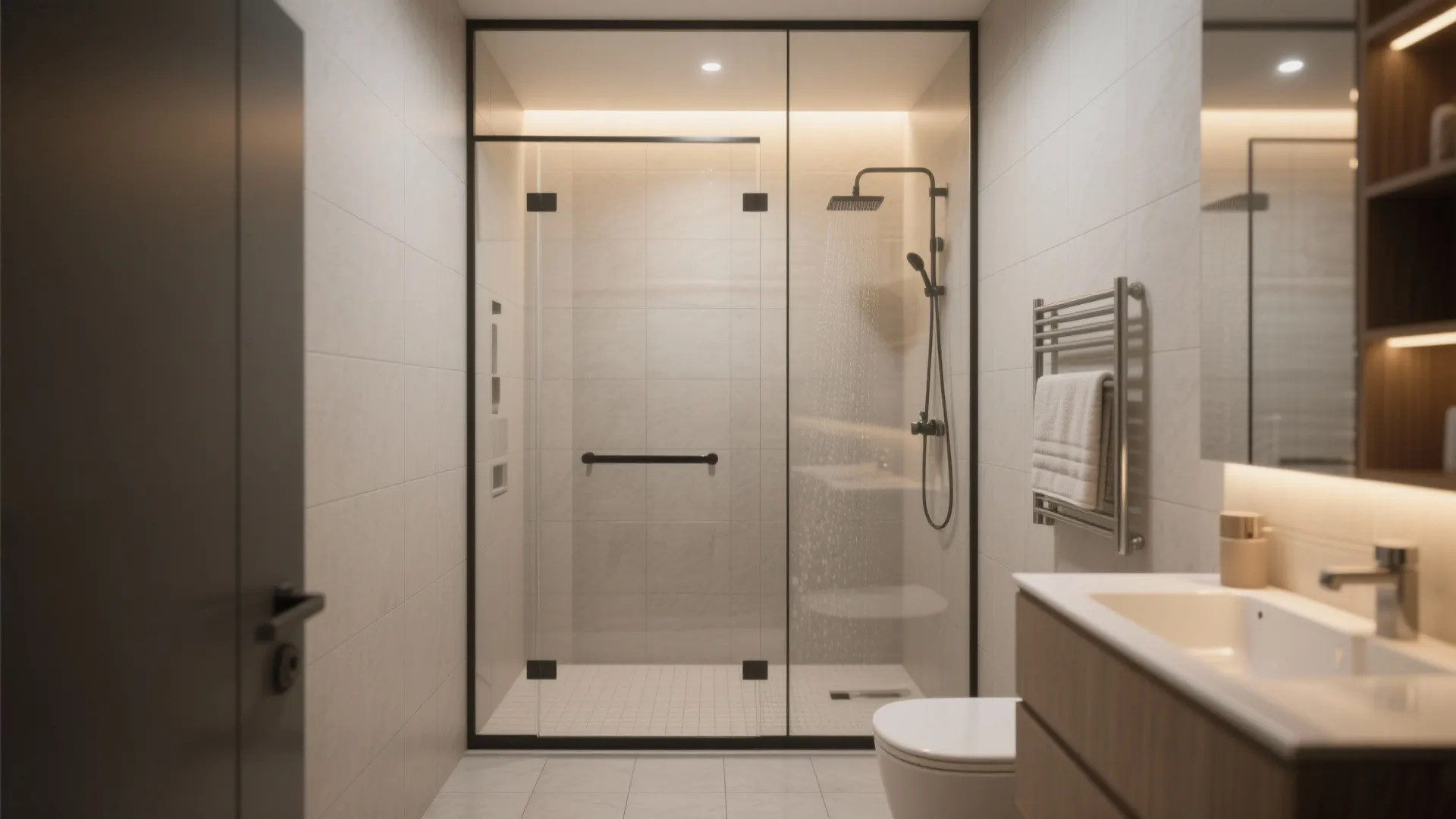 2. Walk-in shower with glass partition