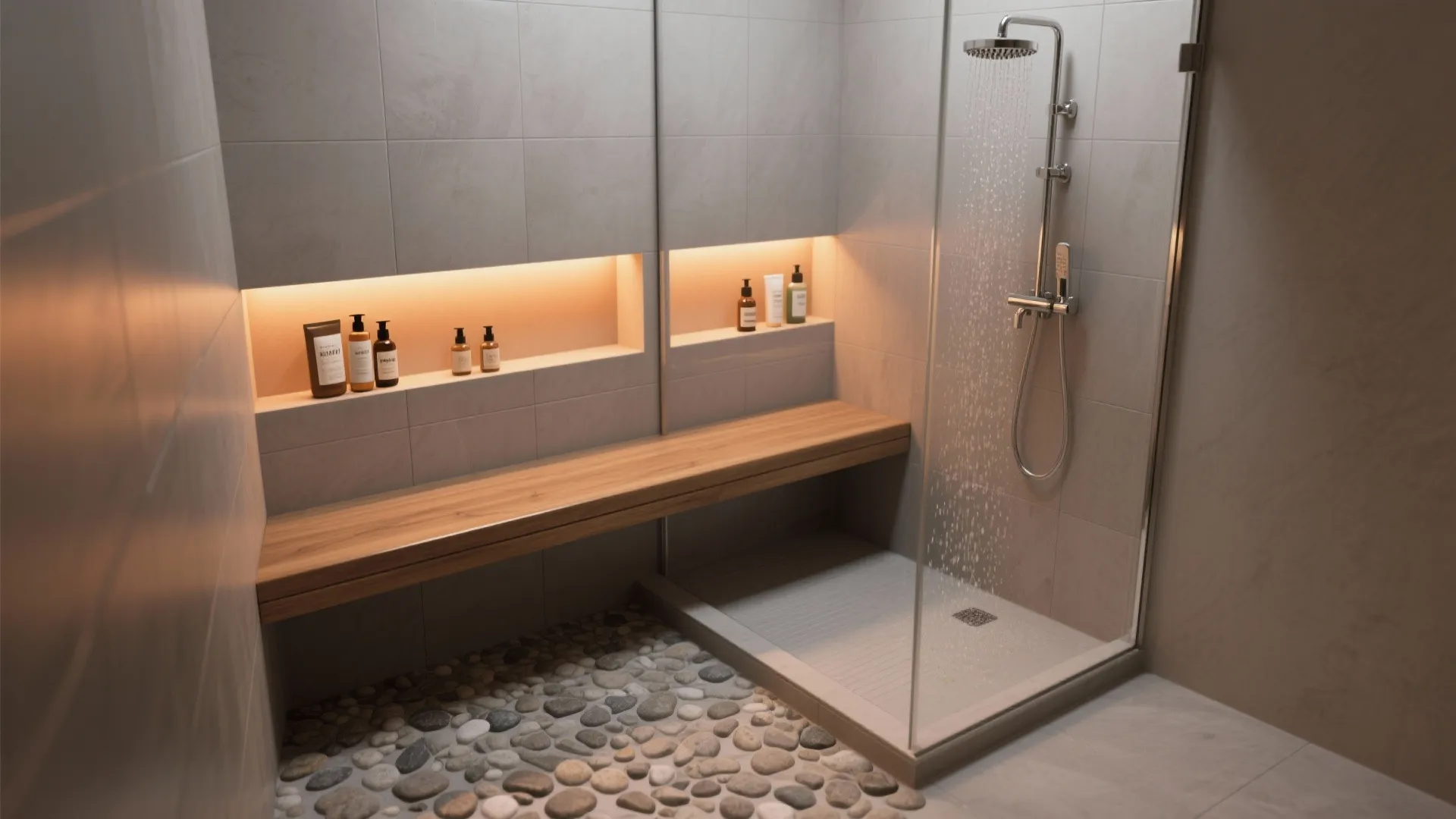 2. Walk-in shower with bench and niche