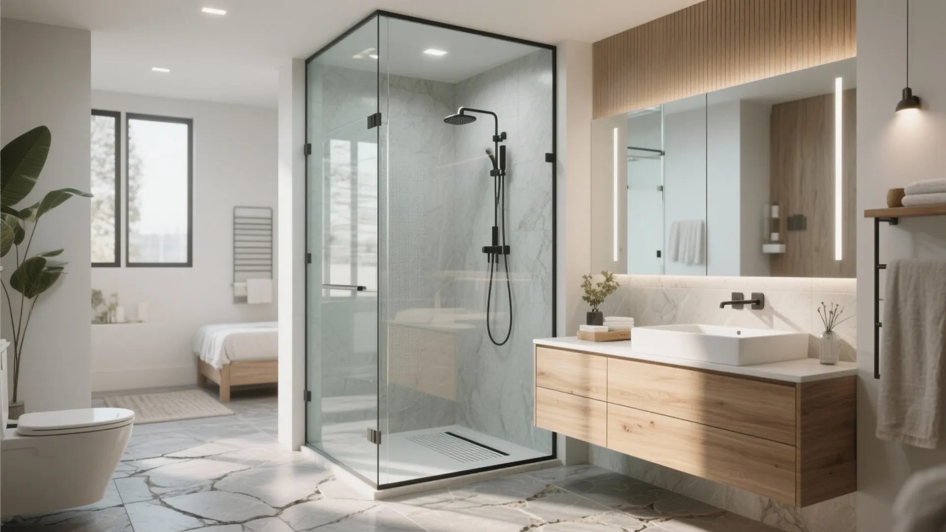 3. Opt for a wet room or walk-in shower with glass