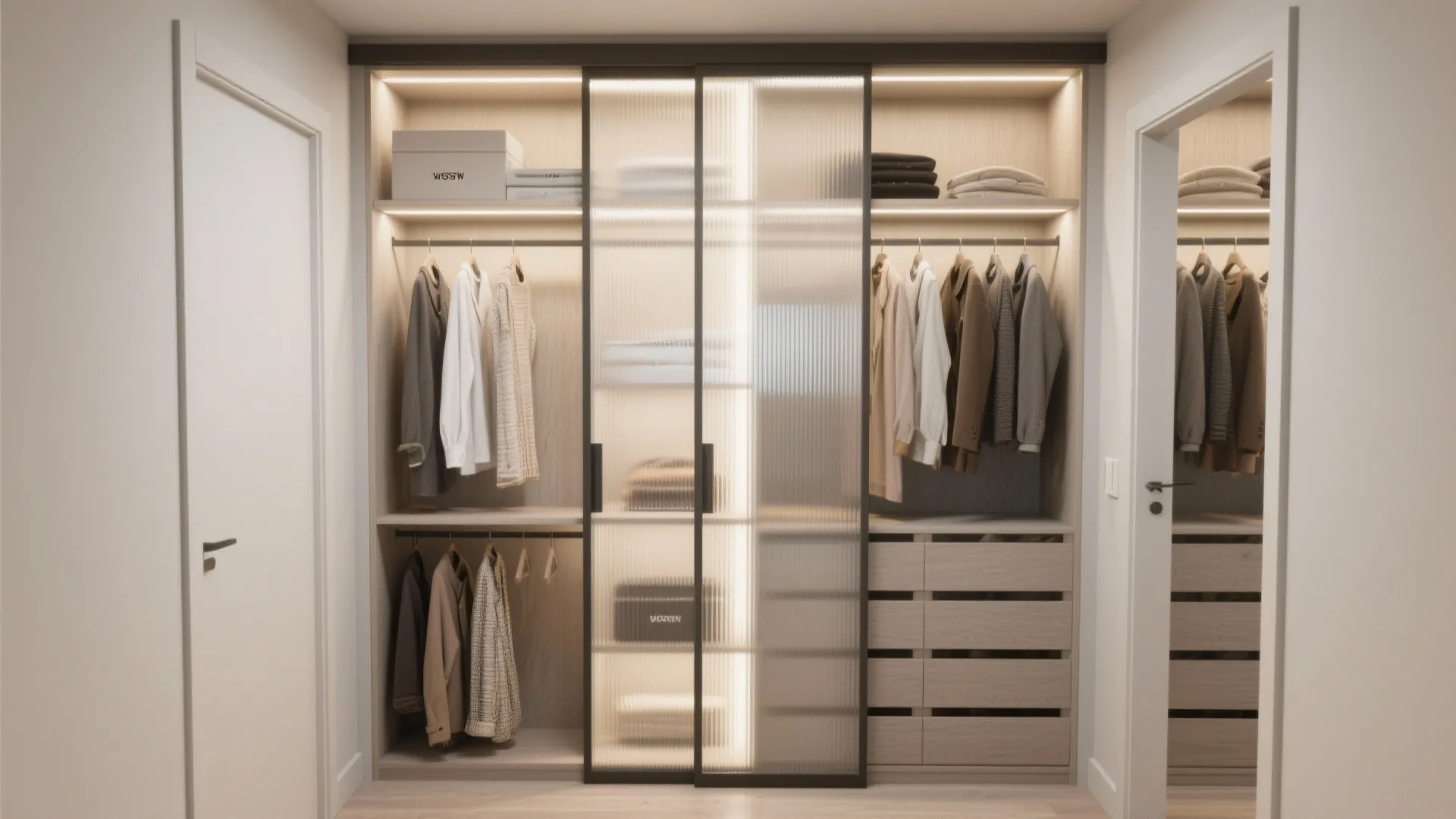 Walk-in wardrobe with sliding doors