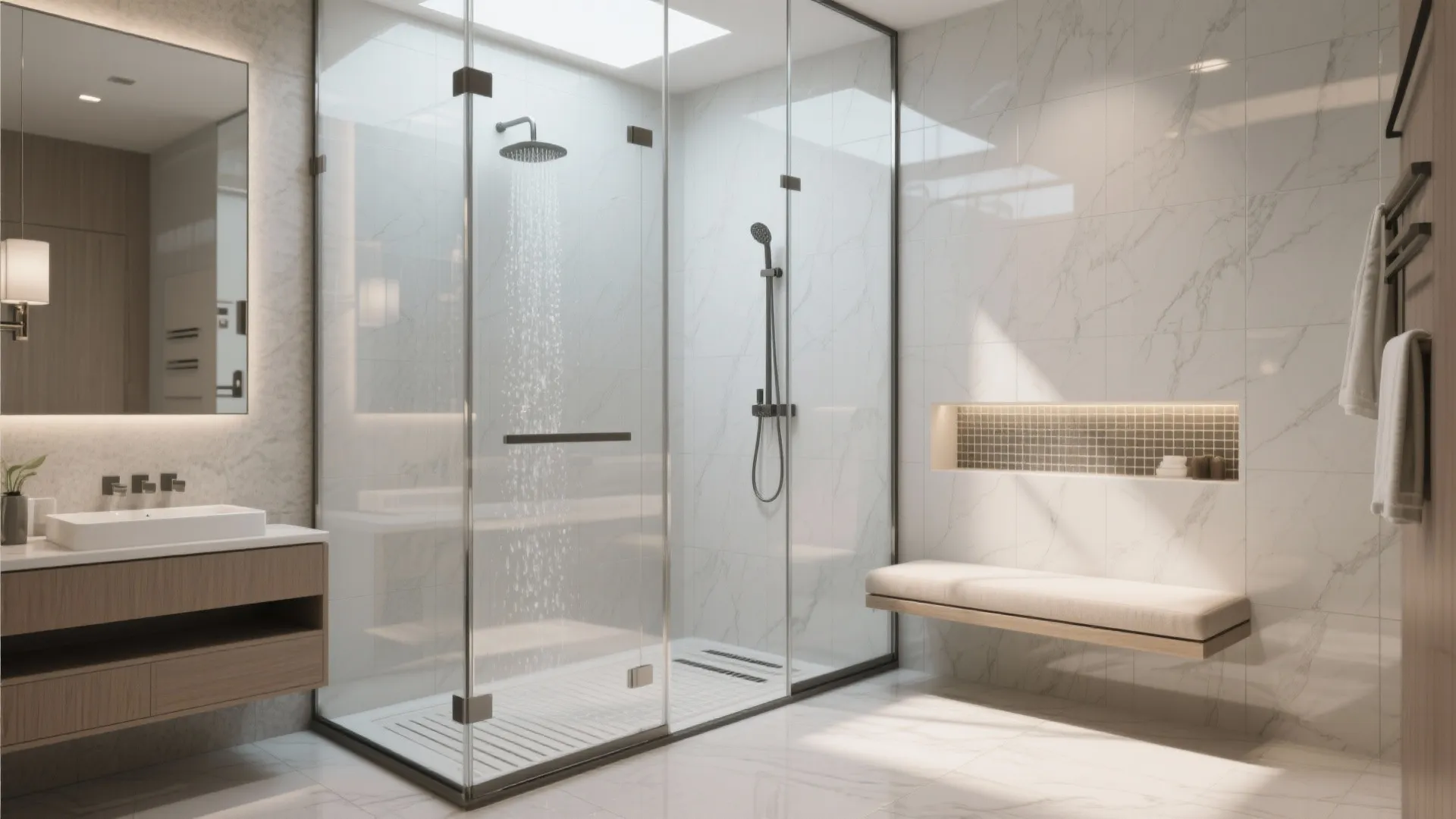 3. Walk-in wet room with glass enclosure