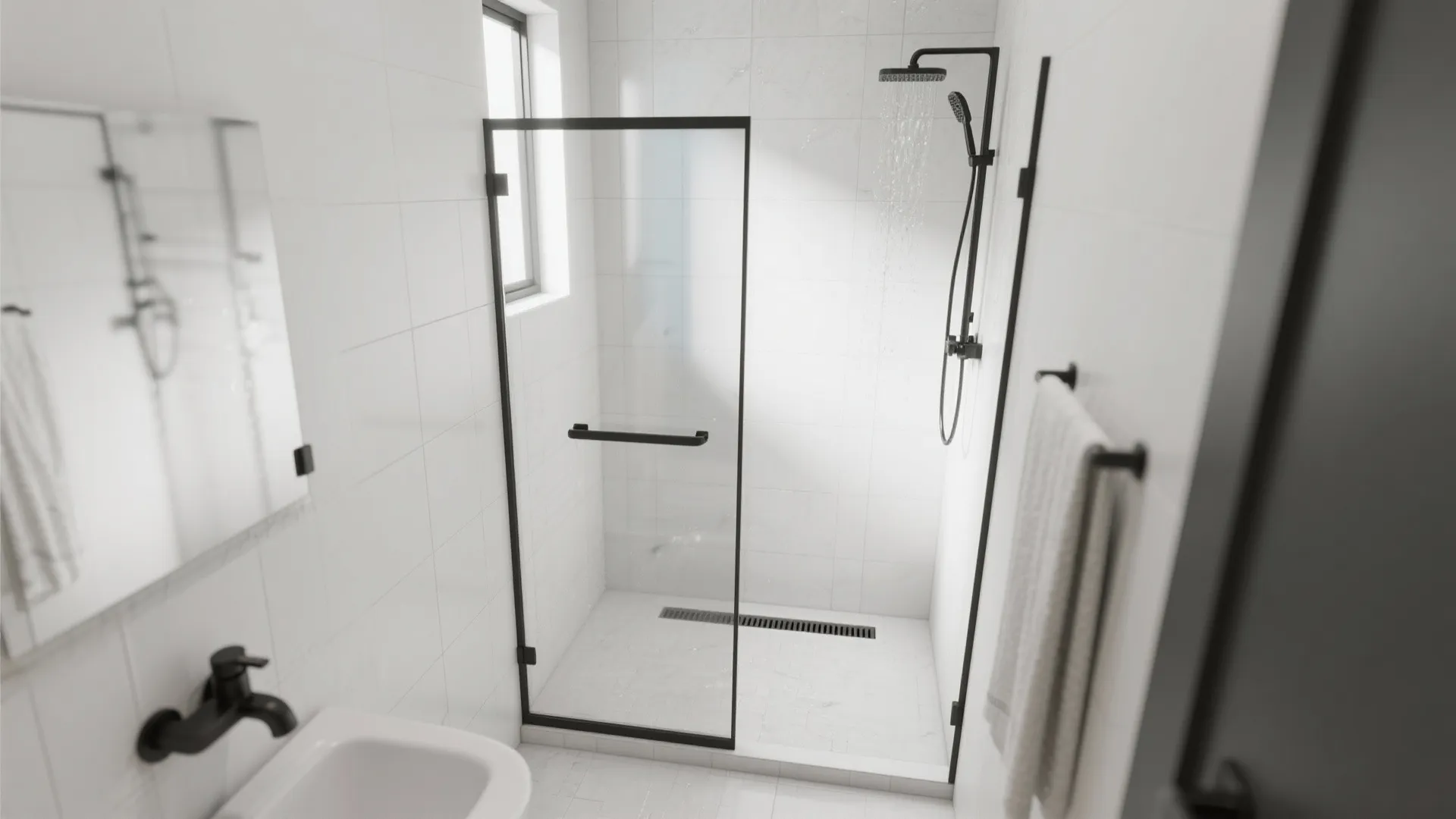 Walk-in shower with a clear partition