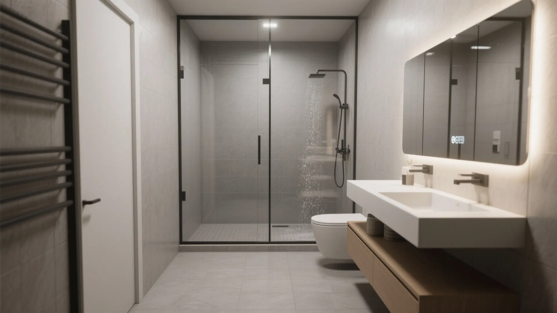 3. Walk-in shower with floating vanity