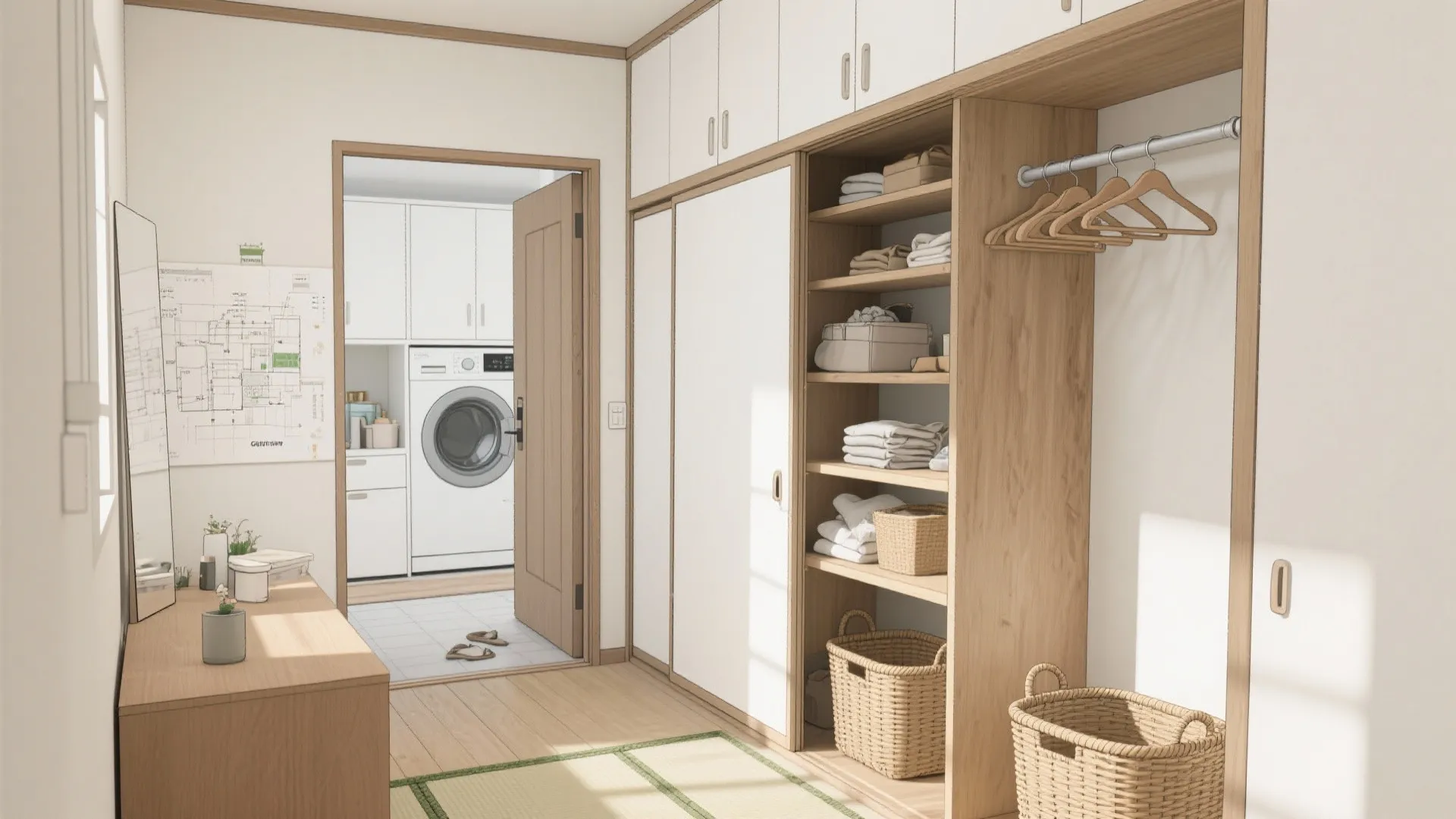 ウォークスルー型のクロークで家中の“片付く流れ”を作る