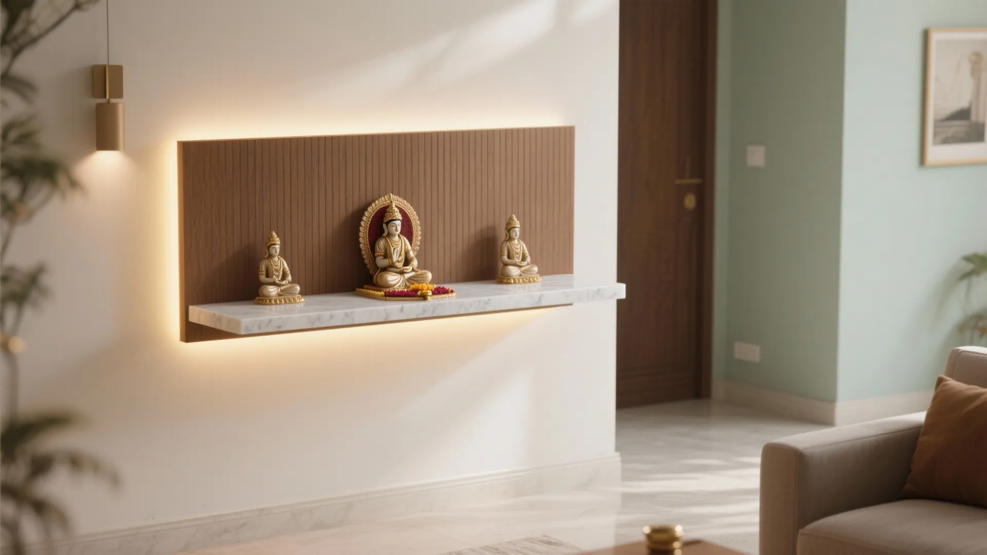 Minimal Wall-Mounted Mandir With Backlit Panel