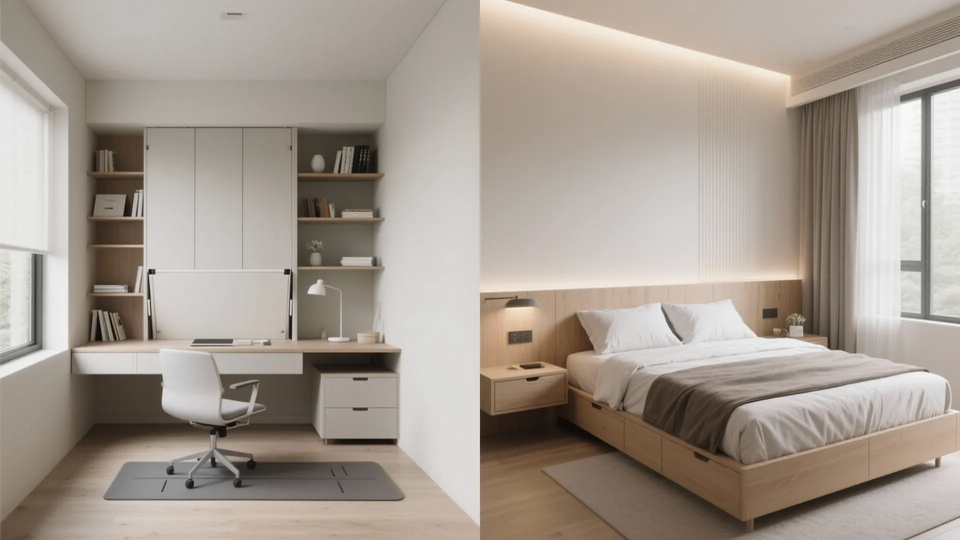 Flexible Study-Guest Room with a Wall Bed