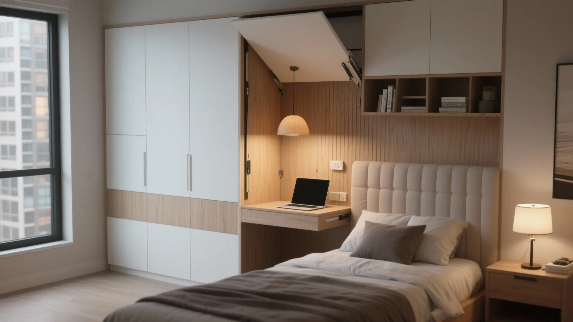 1. Wall Bed with Fold-Down Desk