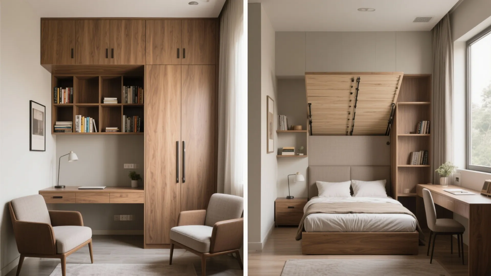 Hybrid study–guest room with a wall bed