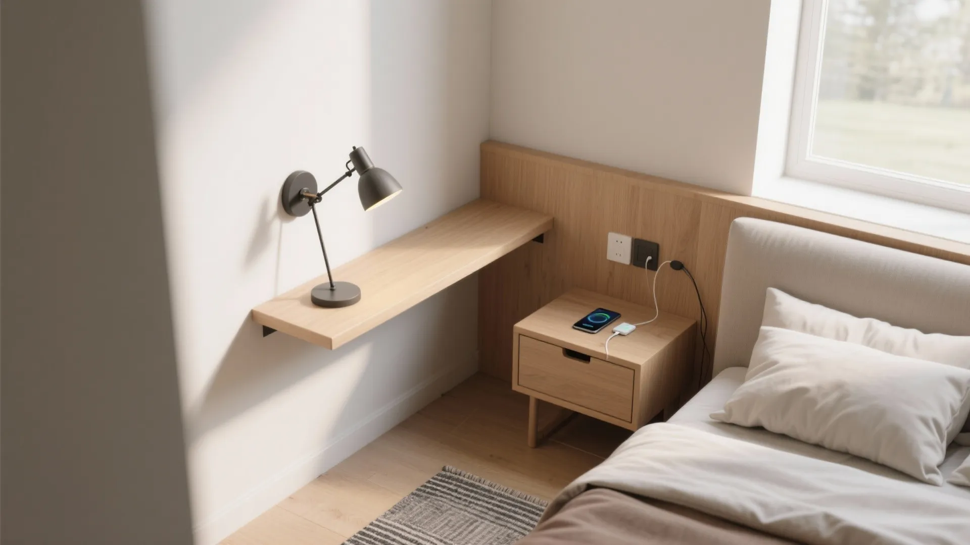 2. Use a slim wall-mounted bedside solution