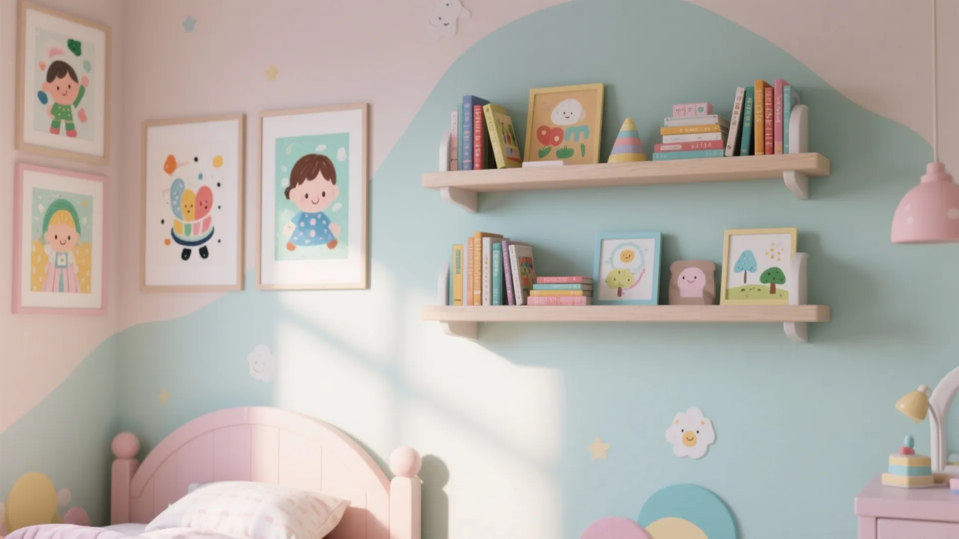 Wall-Mounted Bookshelves and Art Gallery