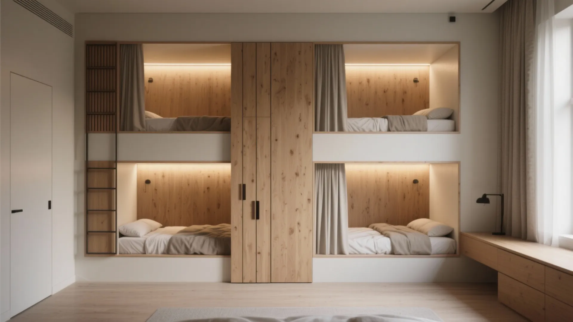 3. Built-in wall bunk with sliding privacy panels