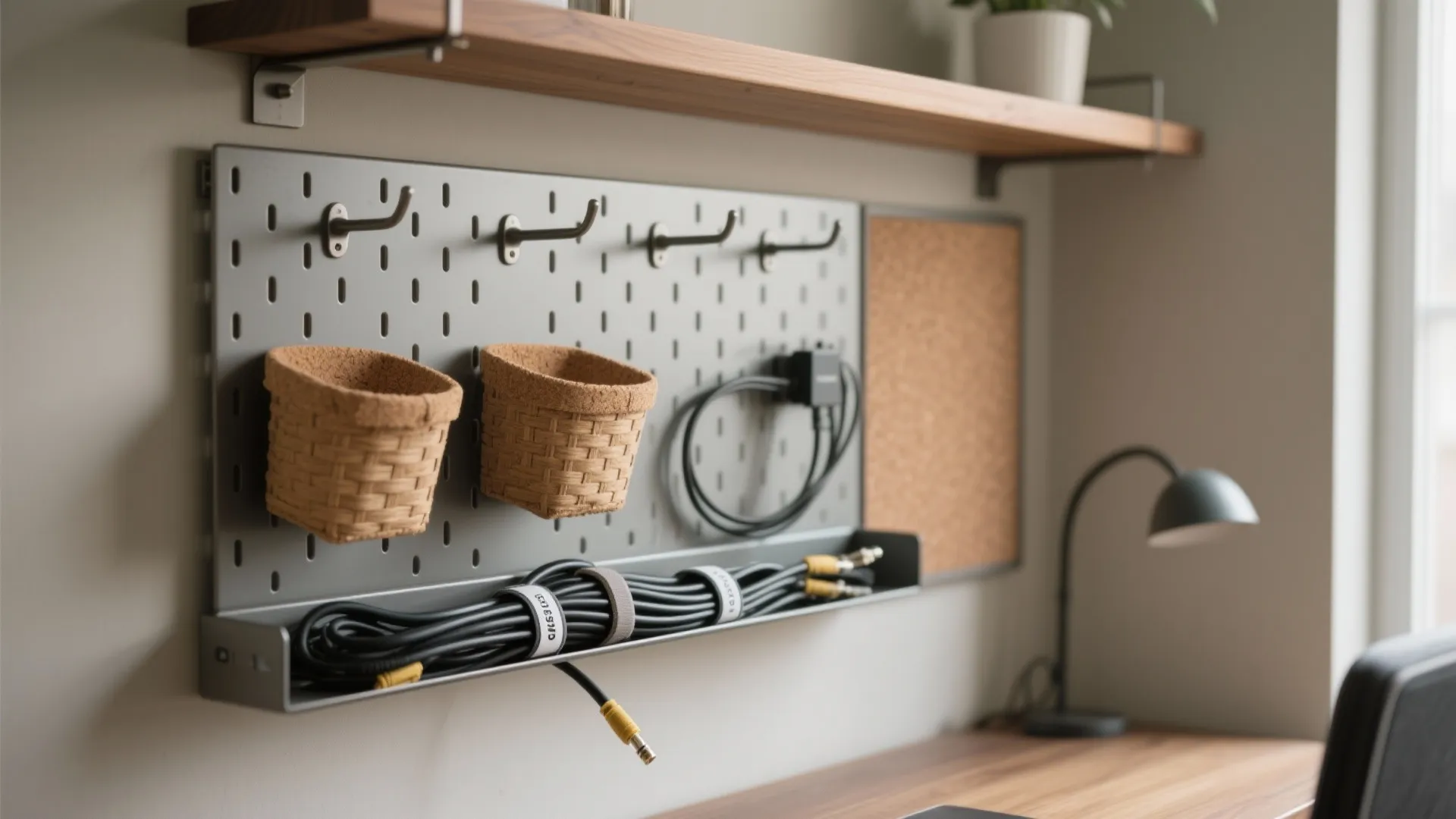 Minimalist wall storage and ruthless cable discipline