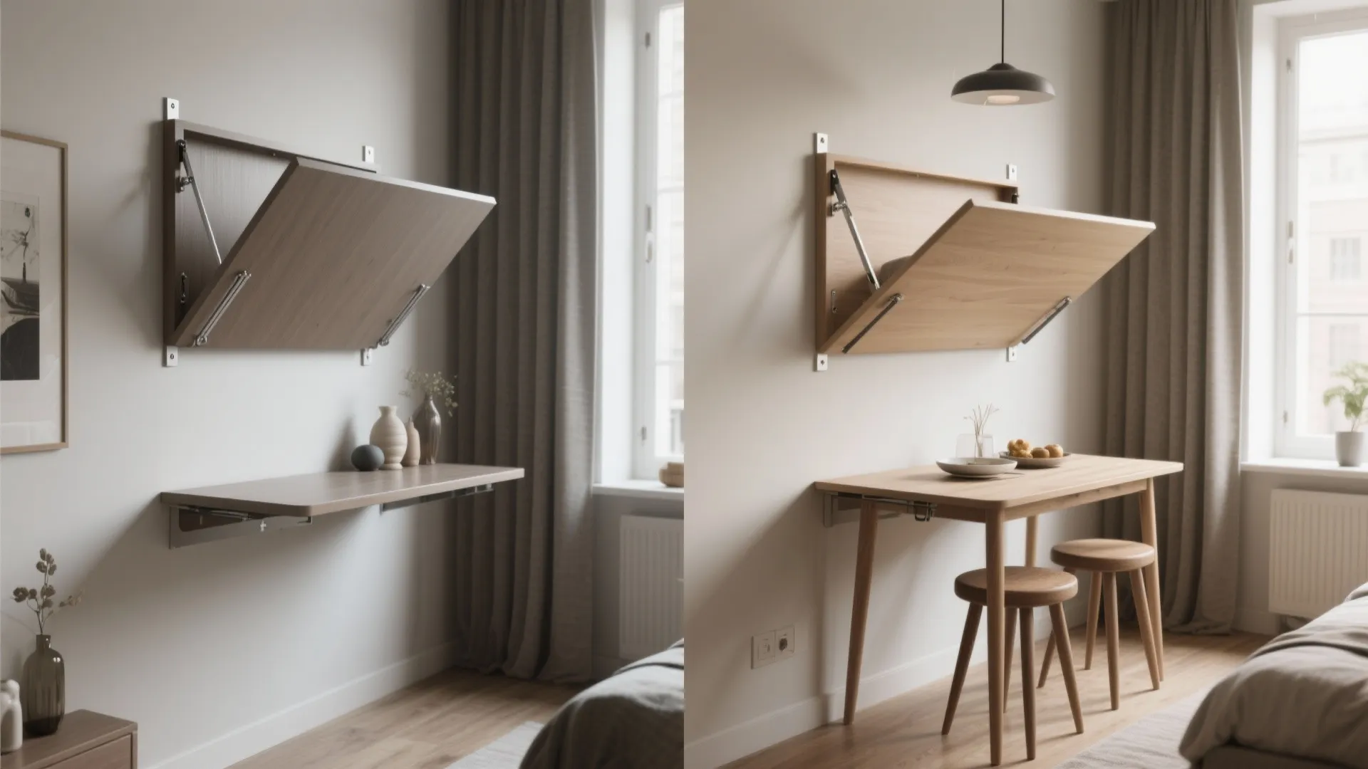 3. Wall-mounted flip-down table that doubles as a console